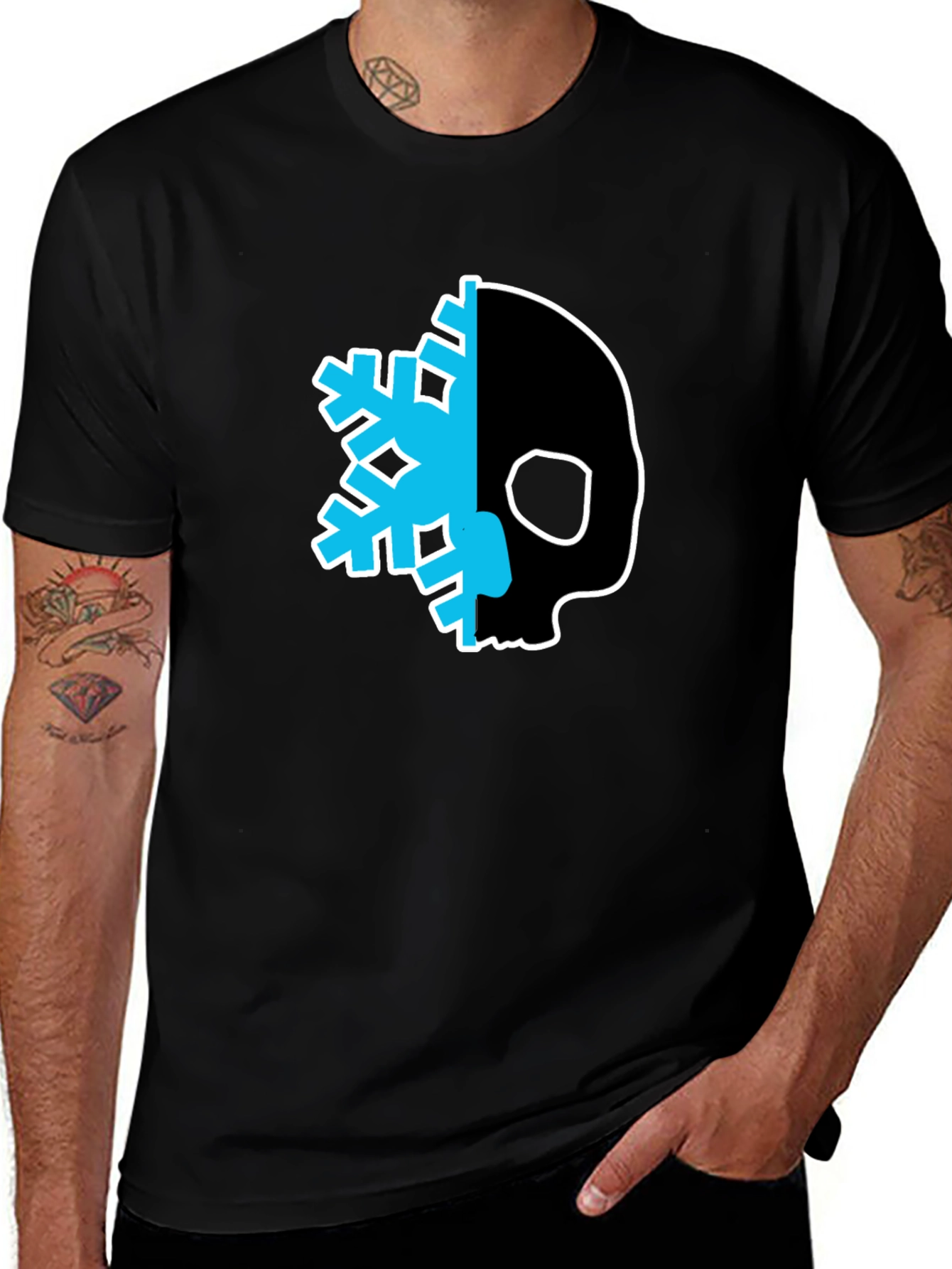 Skull Snowflake Graphic Tee - Cool Black T-Shirt