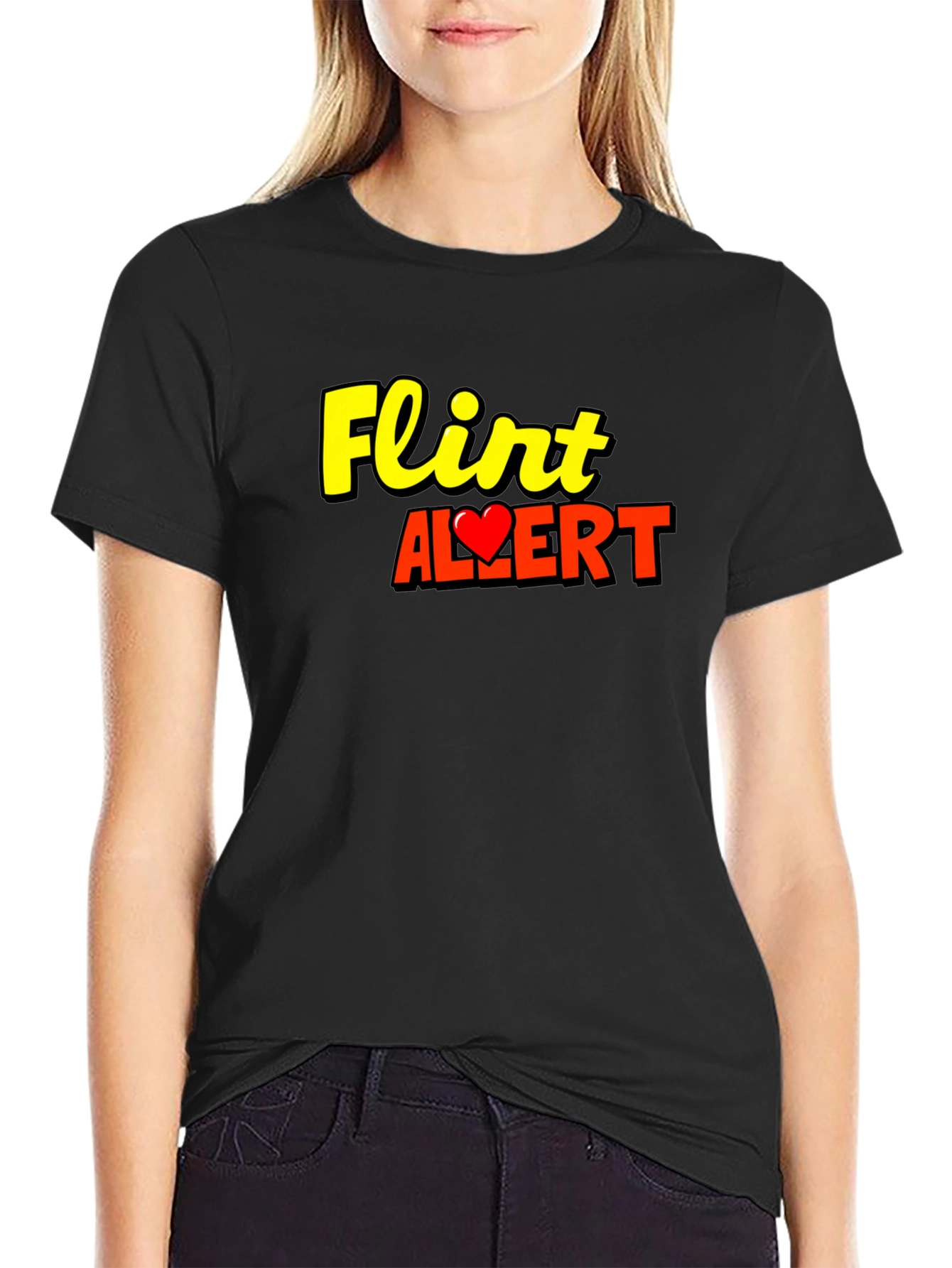 Flirt Alert Graphic T-Shirt - Black Short Sleeve