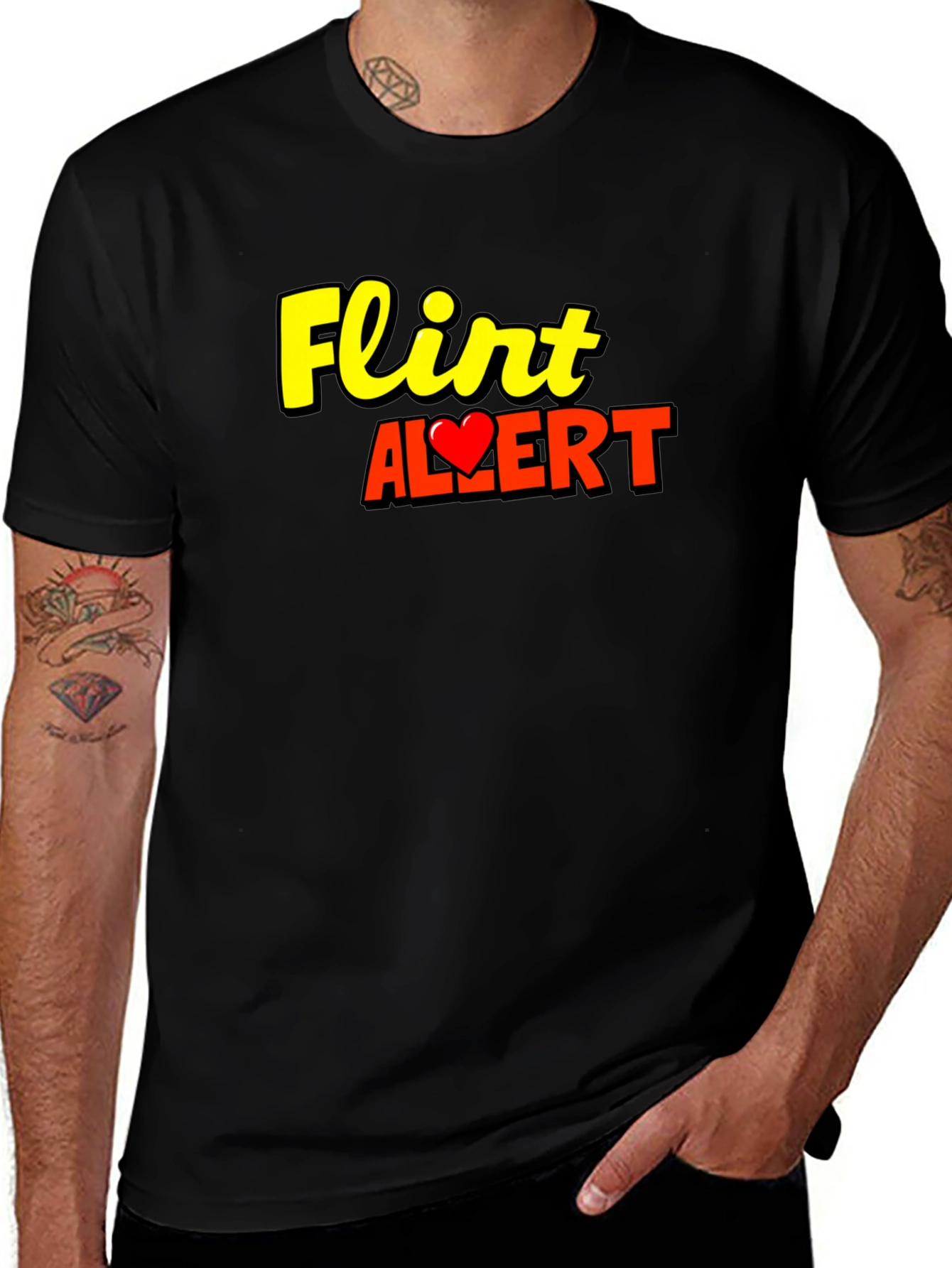 Flirt Alert Graphic T-Shirt - Black Short Sleeve
