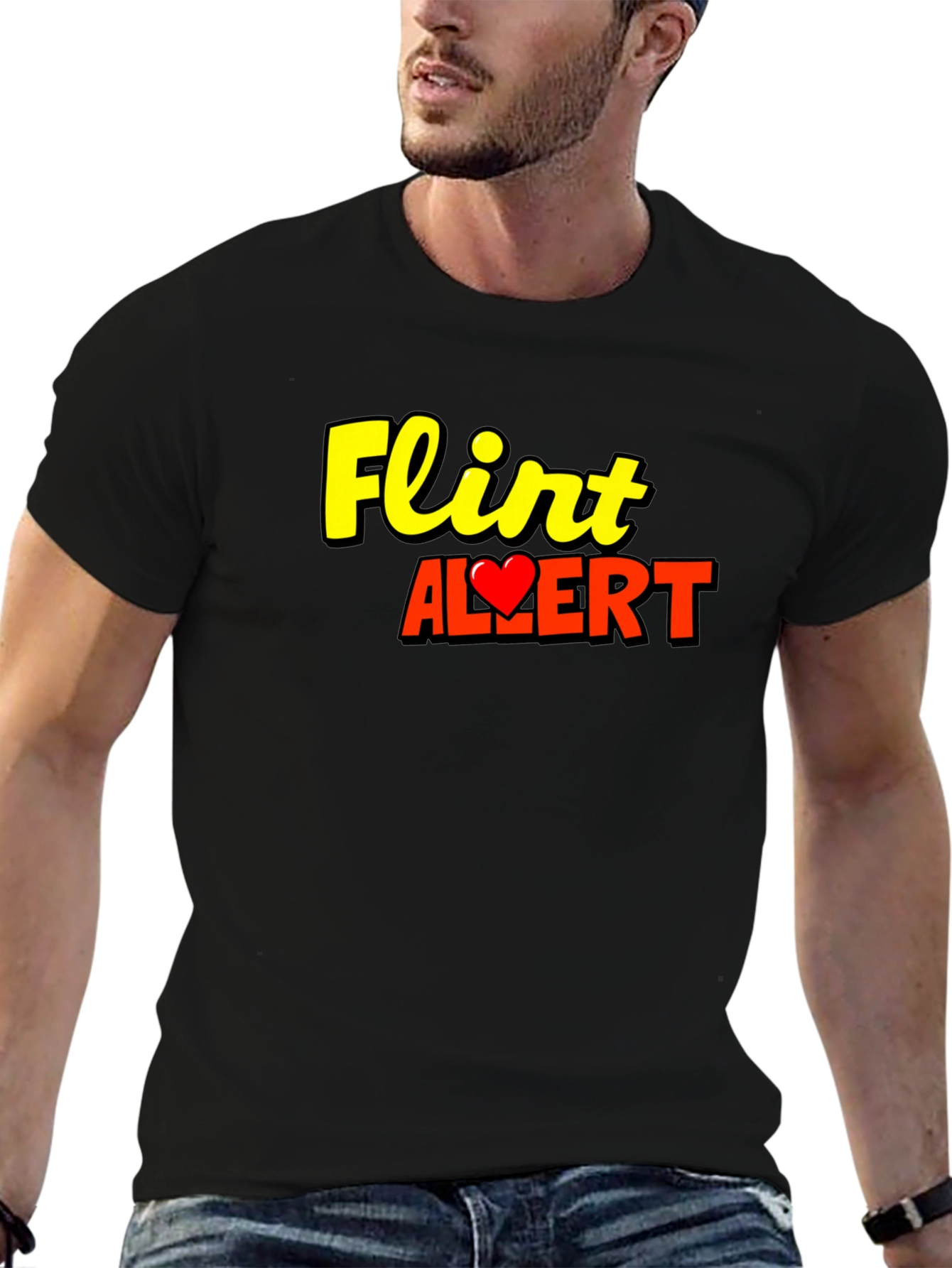 Flirt Alert Graphic T-Shirt - Black Short Sleeve
