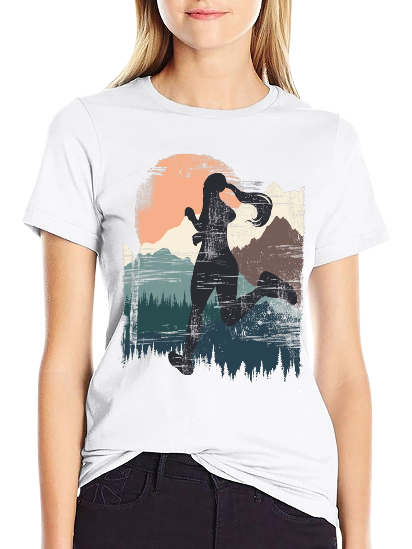 Womens Trail Running T-Shirt - Mountain Silhouette