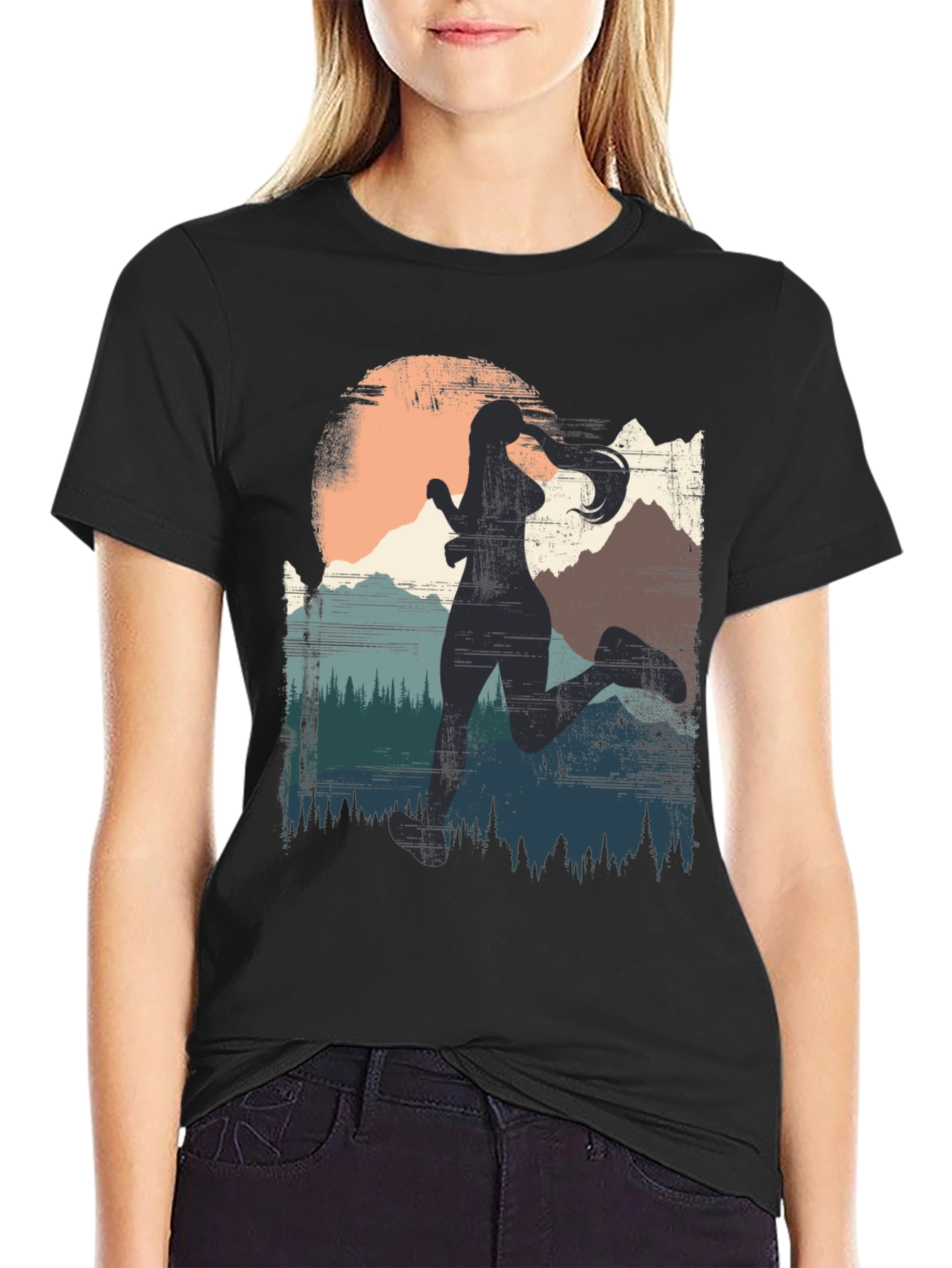 Womens Trail Running T-Shirt - Mountain Silhouette