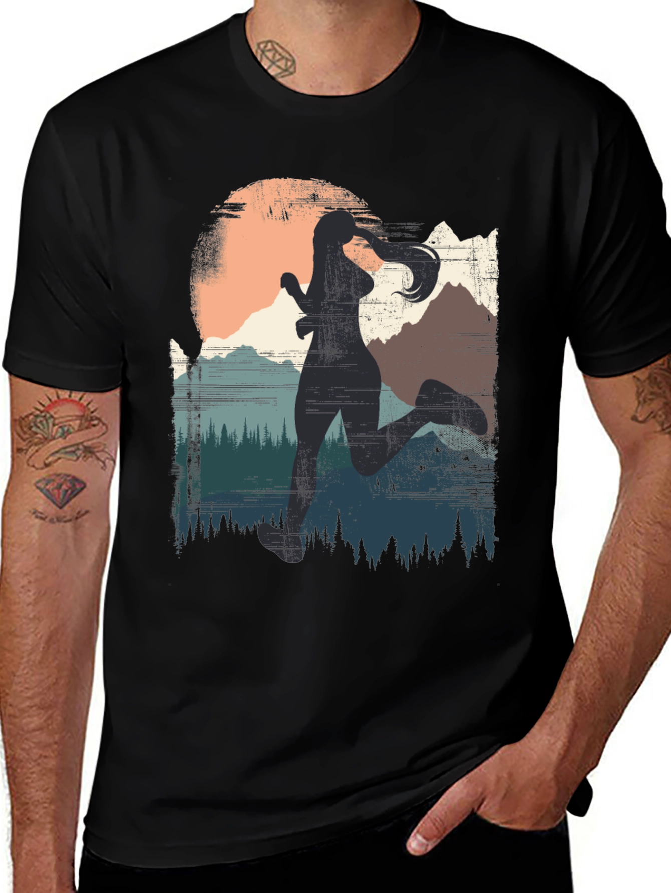 Womens Trail Running T-Shirt - Mountain Silhouette