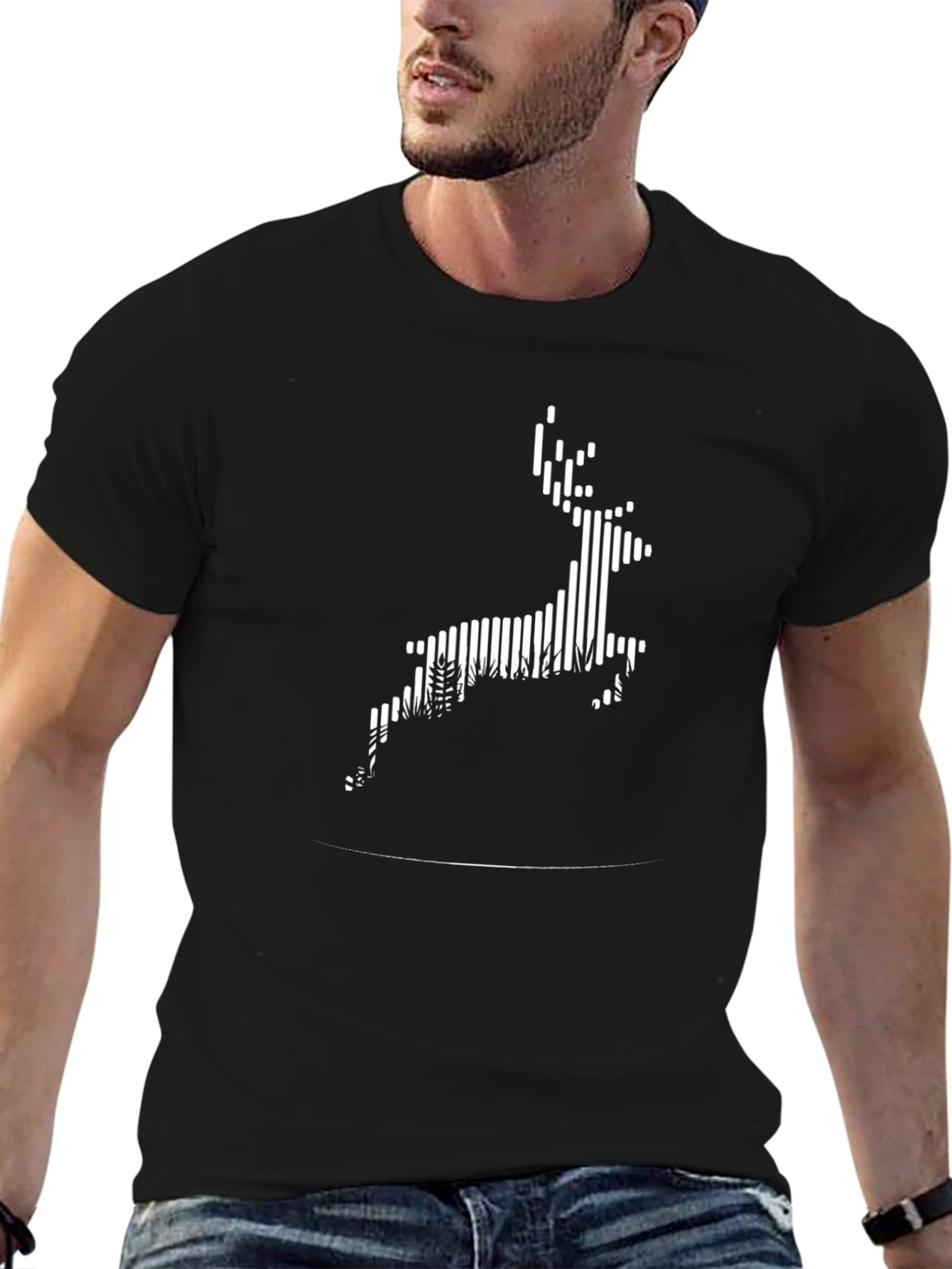 Deer Graphic Tee - Black Cotton Blend