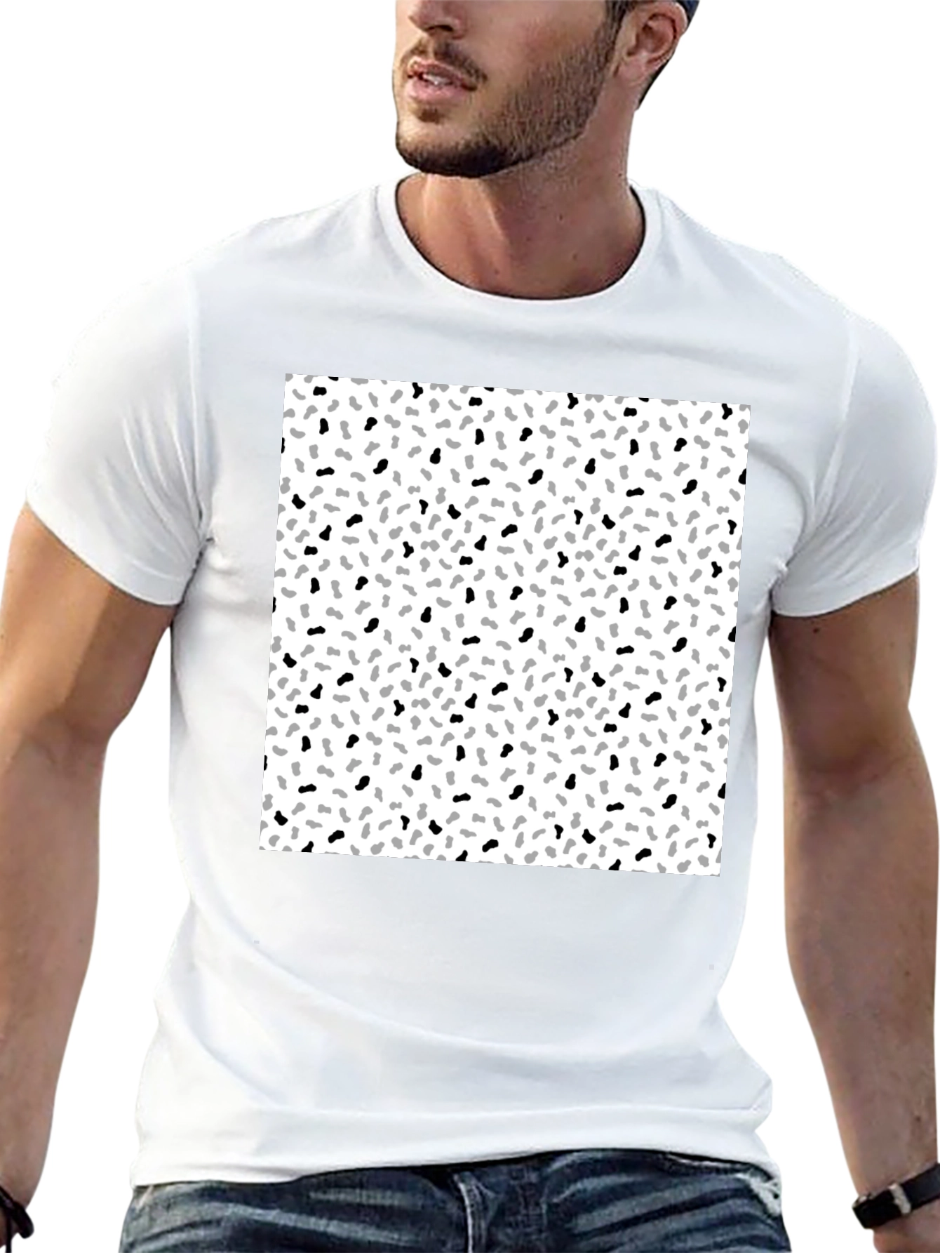 Black T-Shirt with Speckled Pattern Graphic