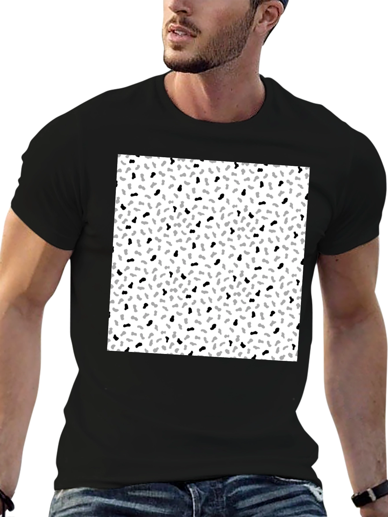 Black T-Shirt with Speckled Pattern Graphic