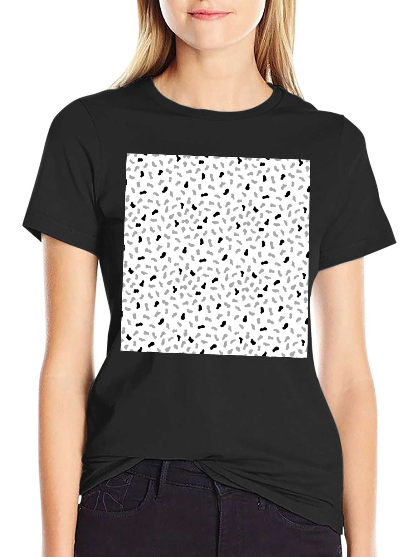 Black T-Shirt with Speckled Pattern Graphic