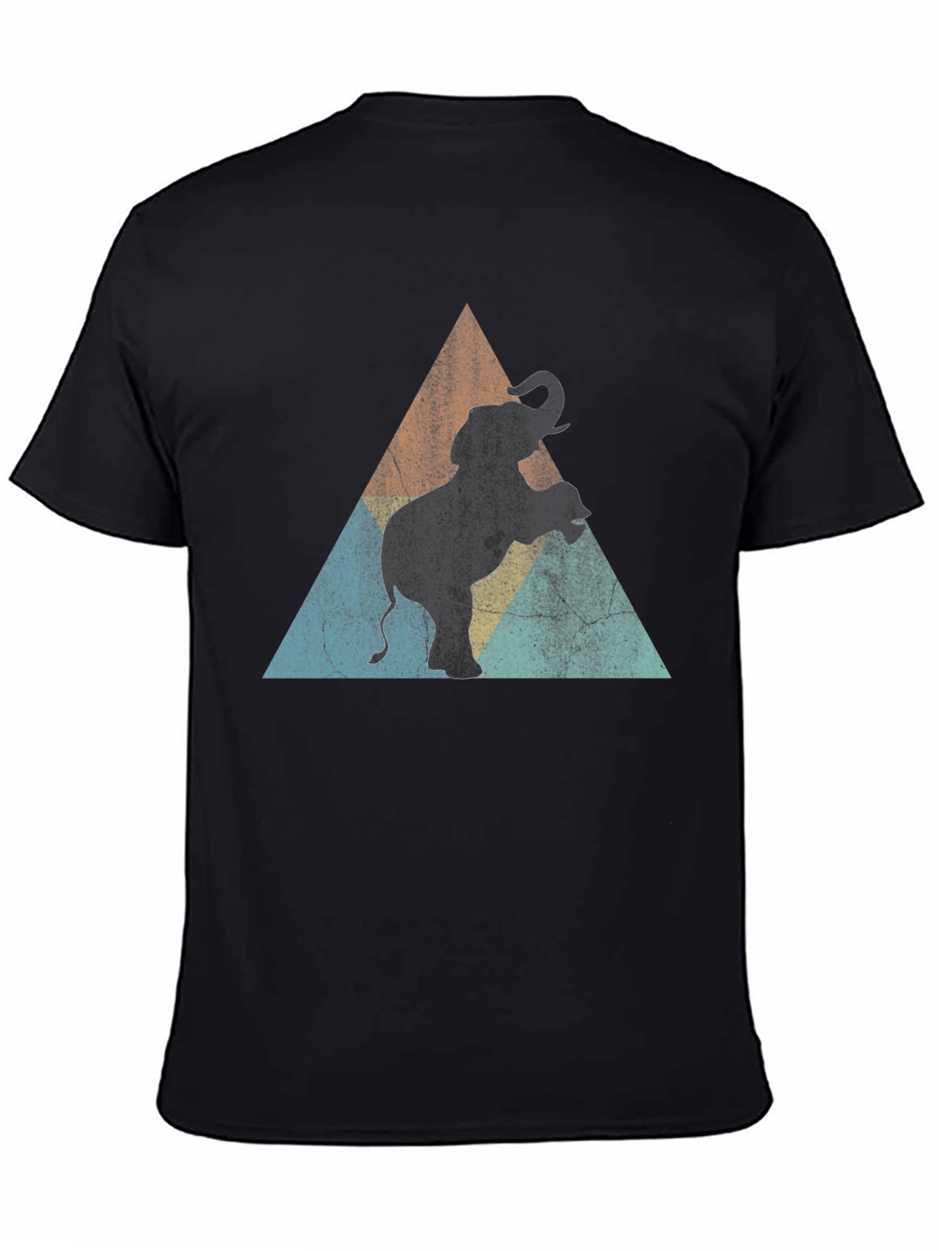 Elephant Retro Triangle Mens Black T-Shirt