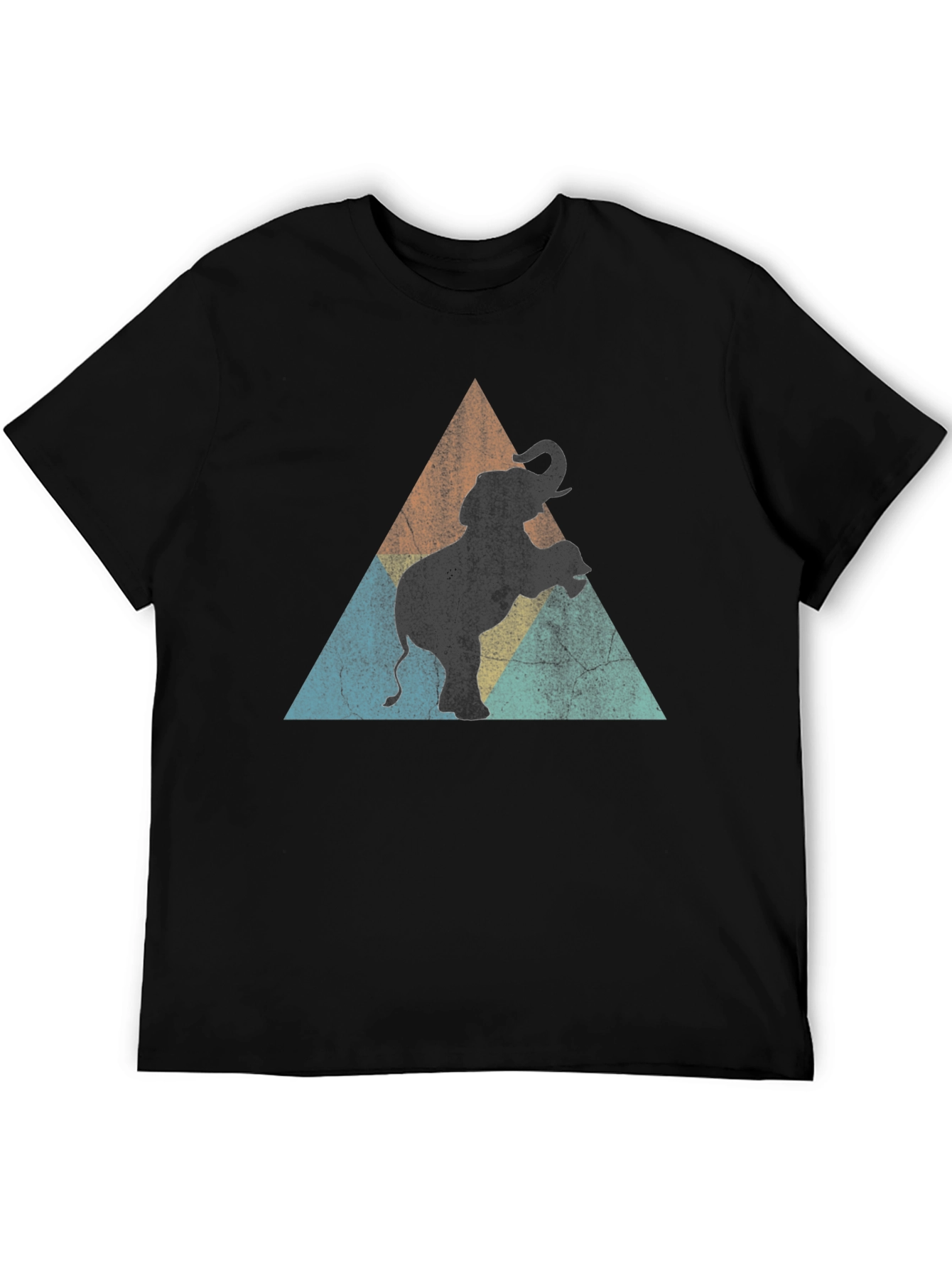 Elephant Retro Triangle Mens Black T-Shirt