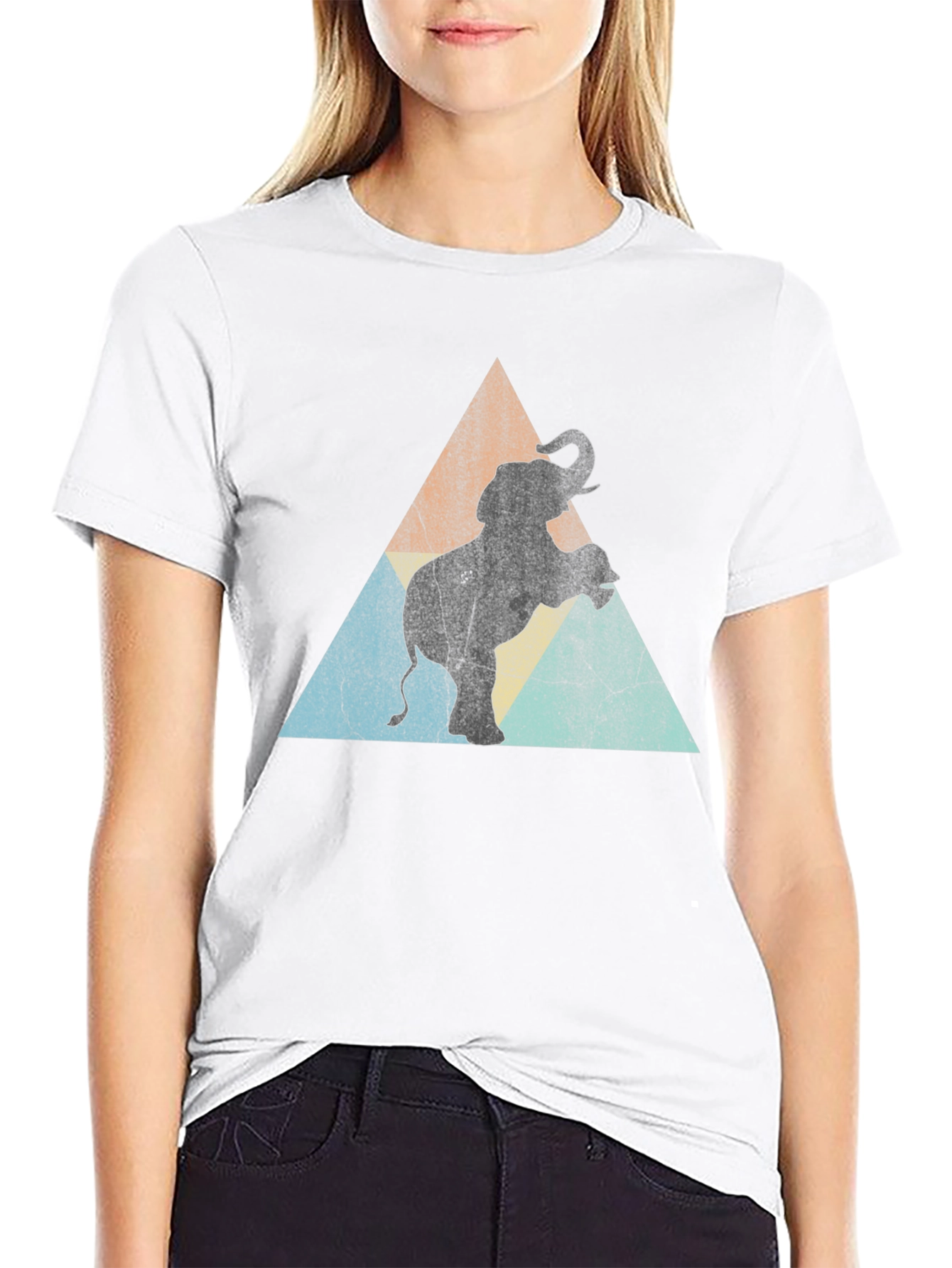 Elephant Retro Triangle Mens Black T-Shirt