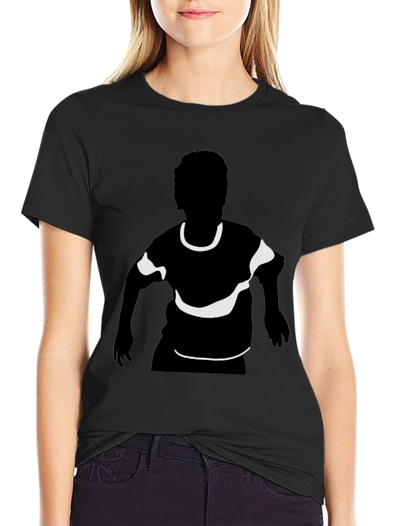 Black T-Shirt with Child Silhouette Graphic Print
