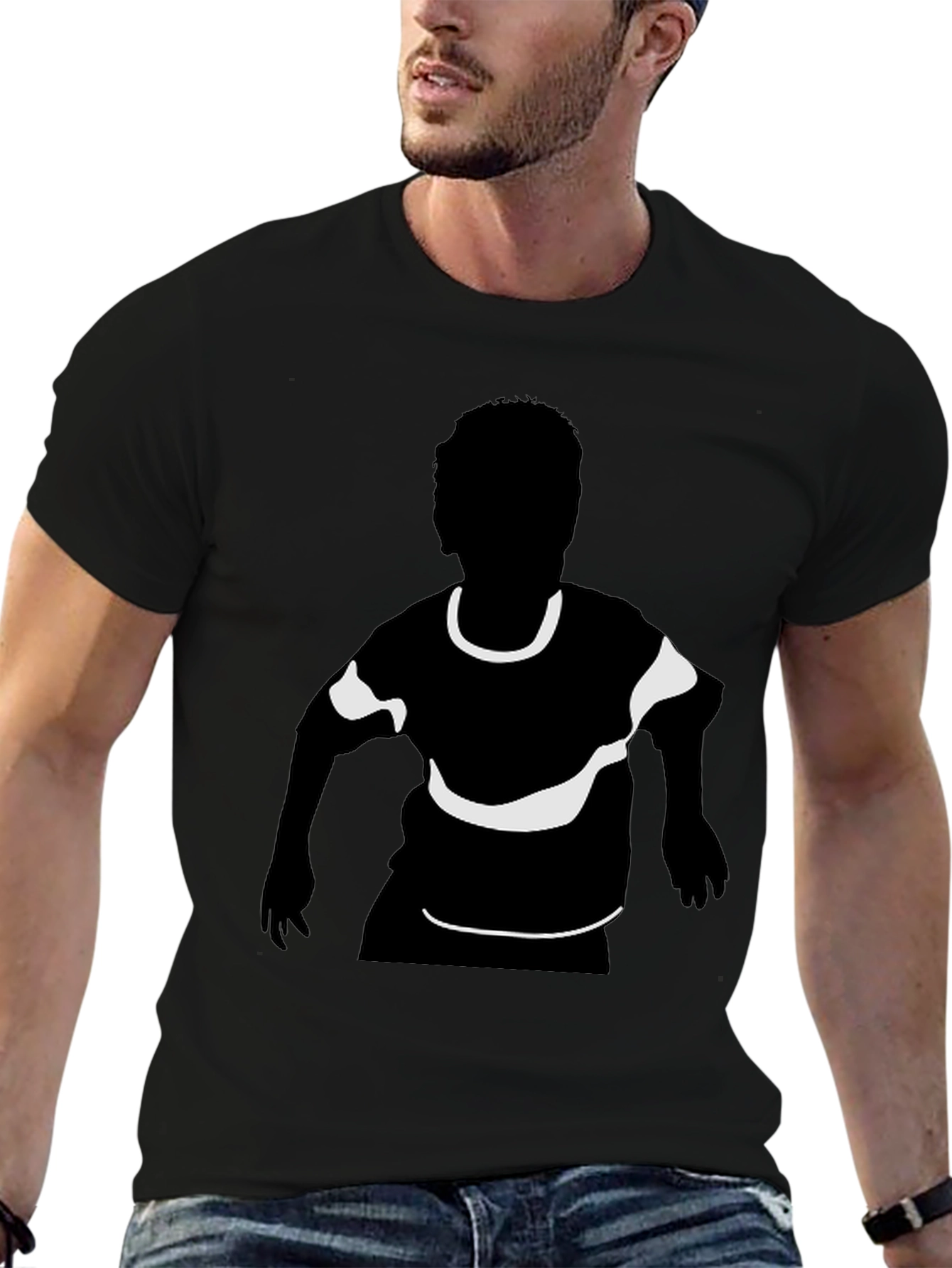 Black T-Shirt with Child Silhouette Graphic Print