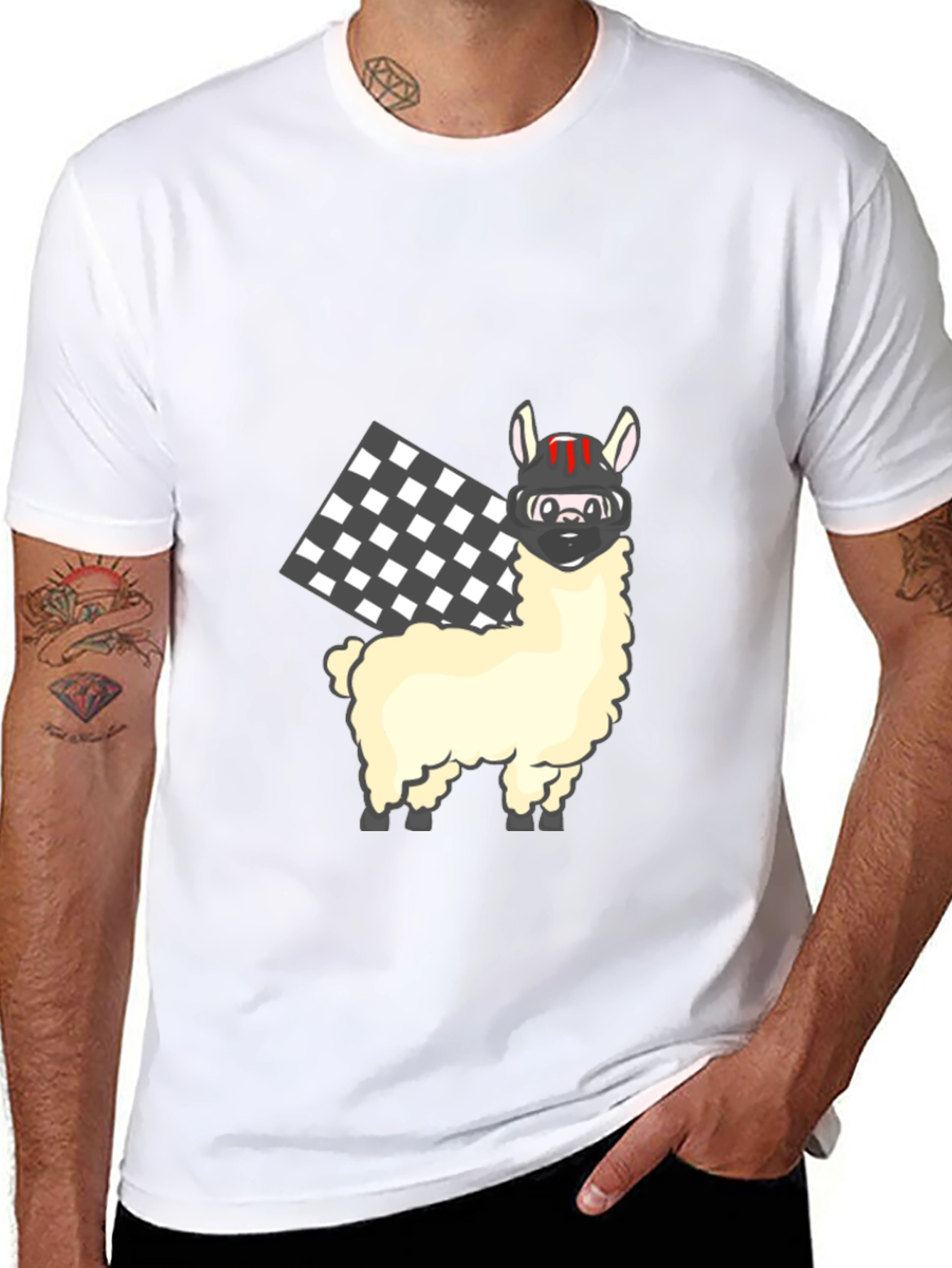 Llama Racer Black T-Shirt