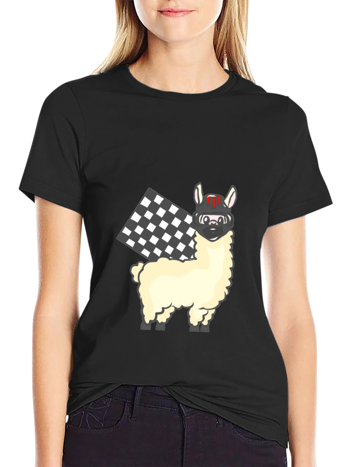 Llama Racer Black T-Shirt
