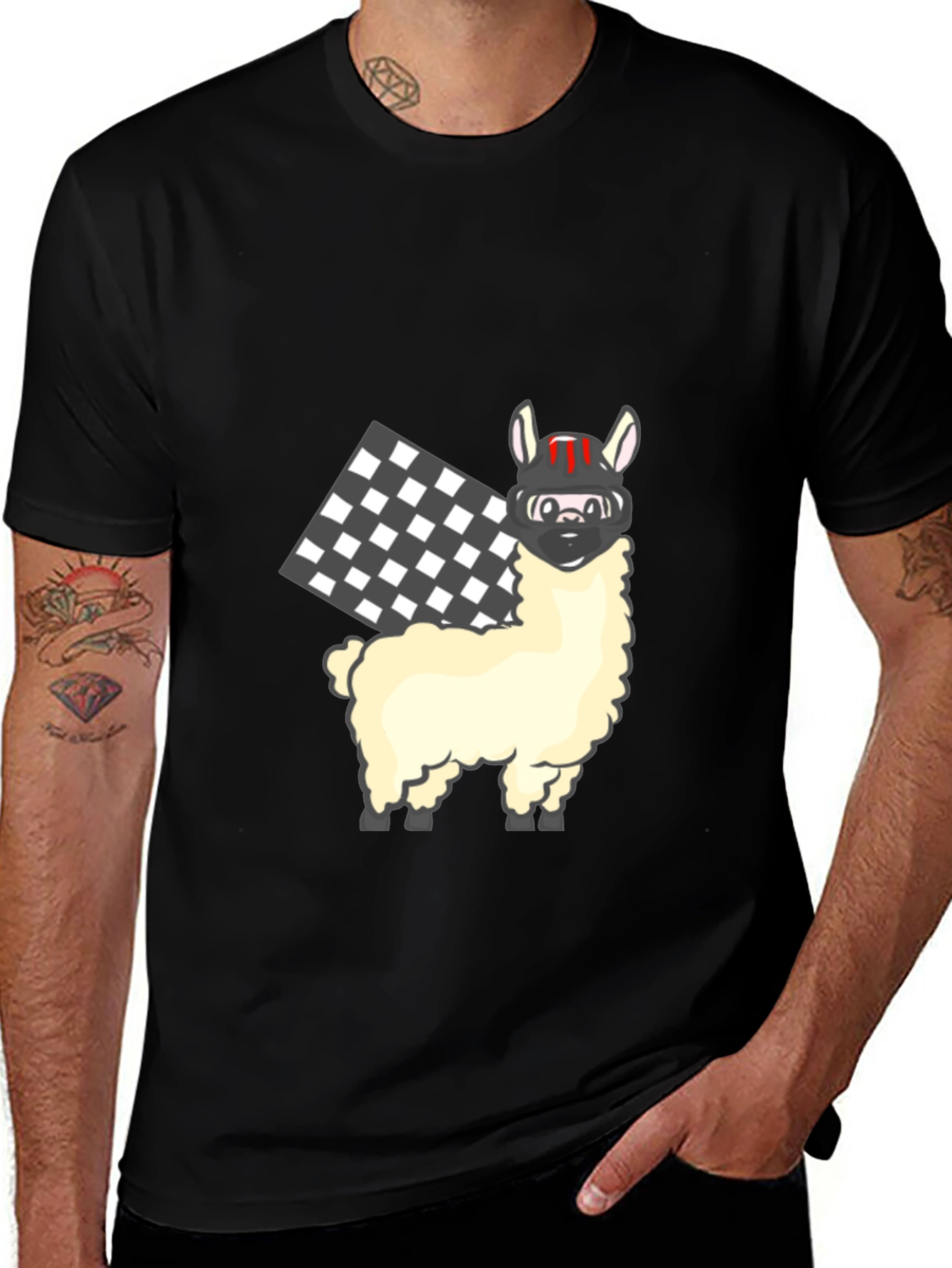 Llama Racer Black T-Shirt