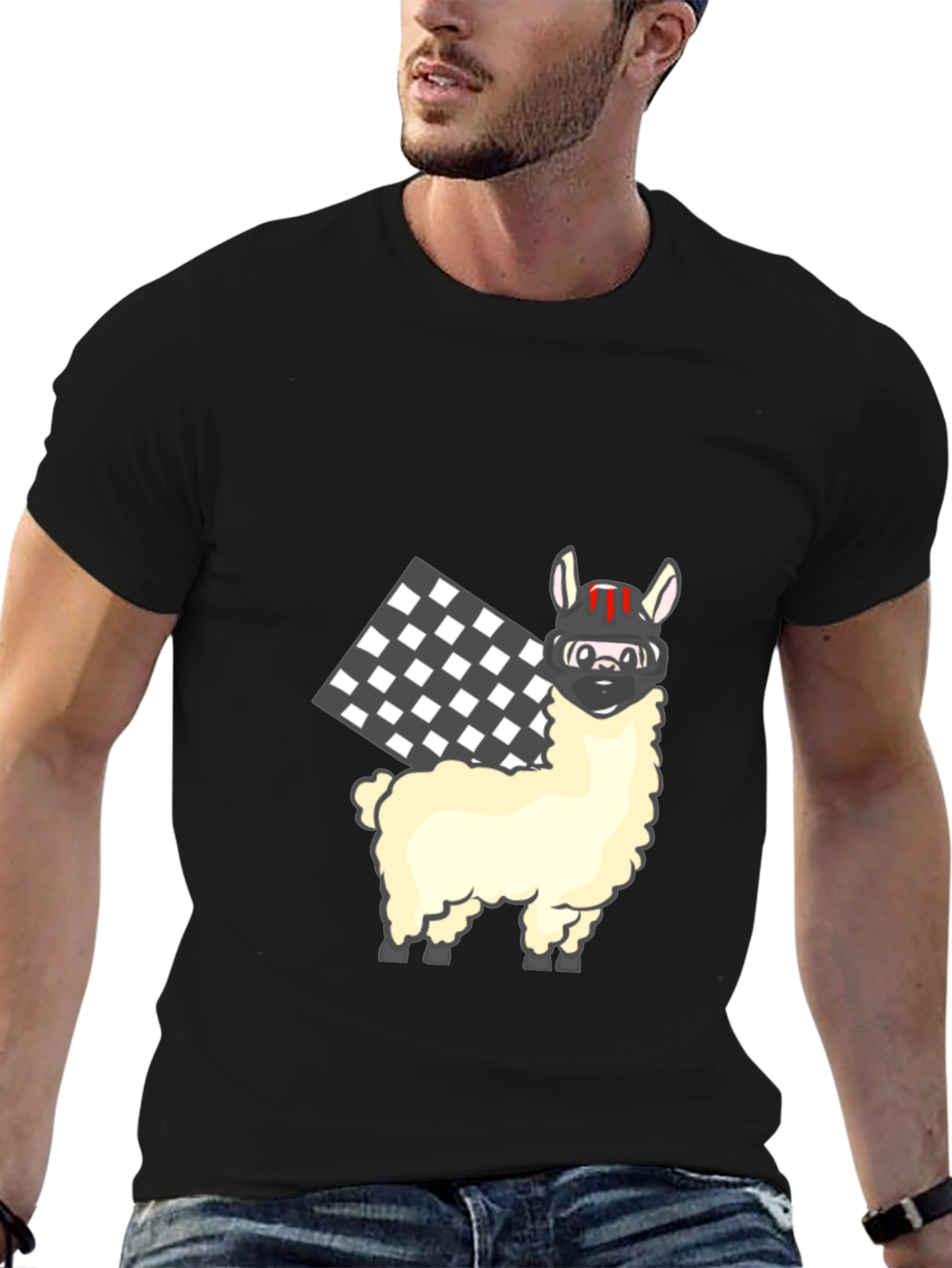 Llama Racer Black T-Shirt