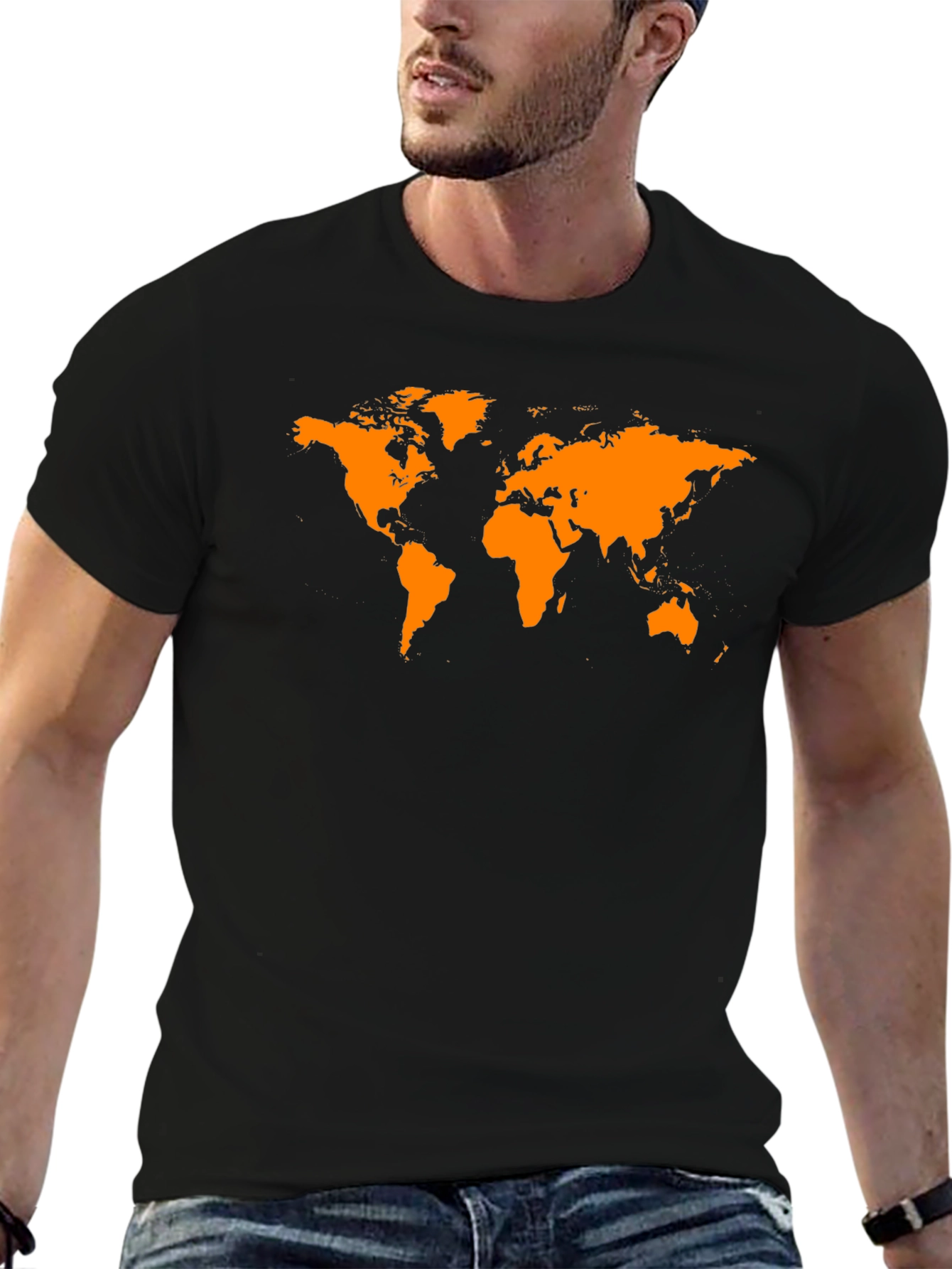 World Map Graphic Tee - Black Casual T-Shirt