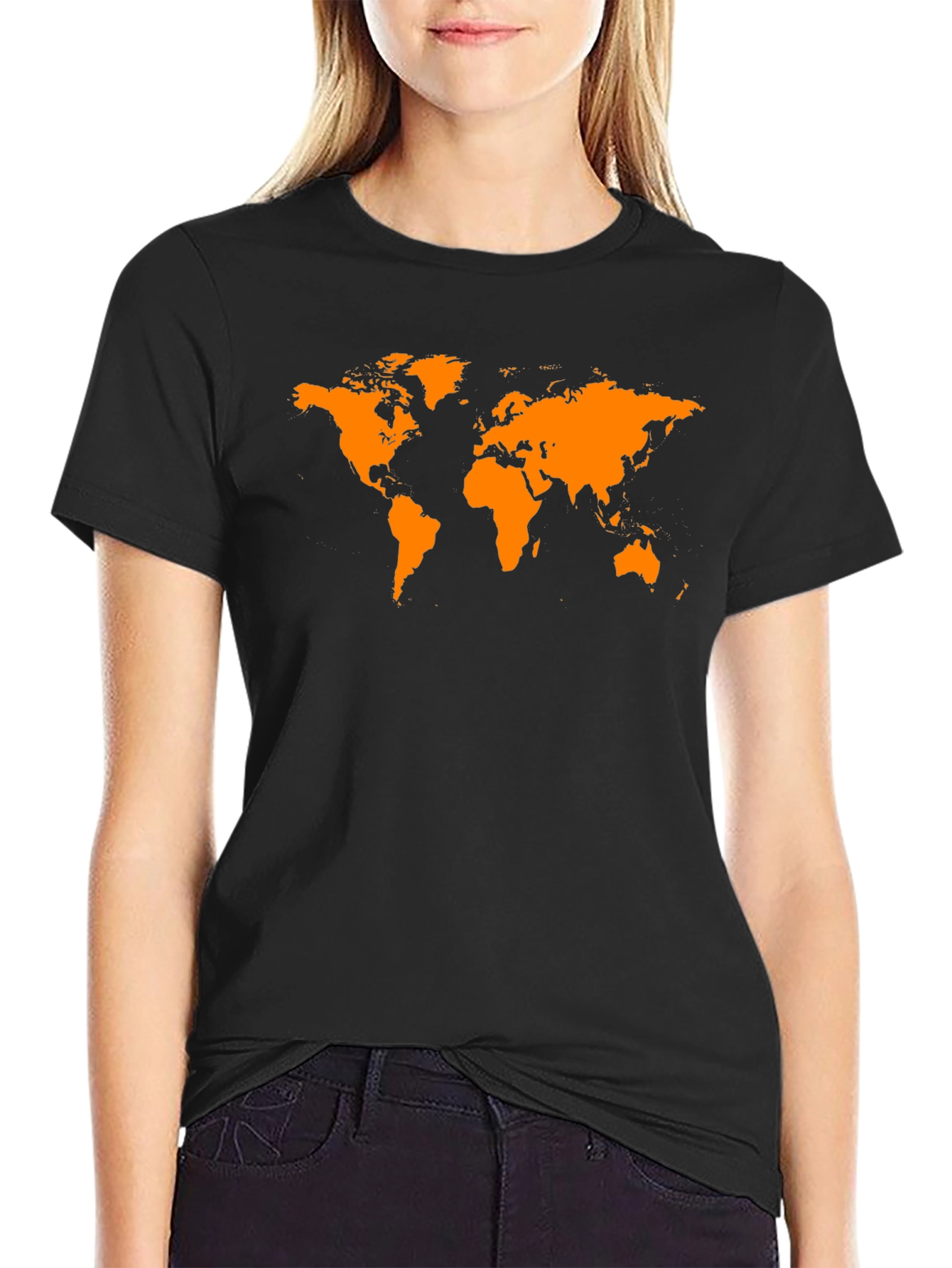 World Map Graphic Tee - Black Casual T-Shirt