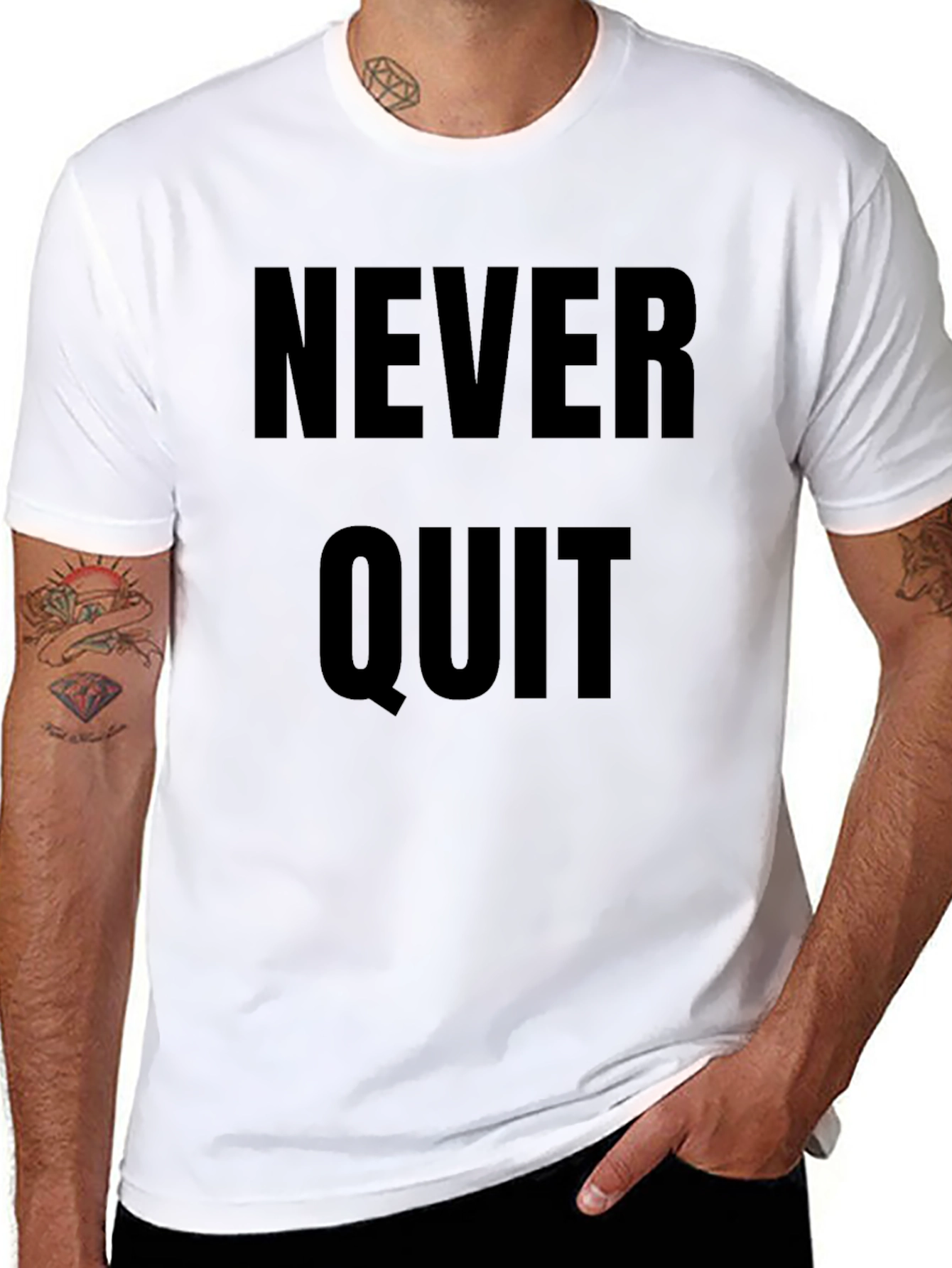 Never Quit Black Graphic Tee Motivational Shirt