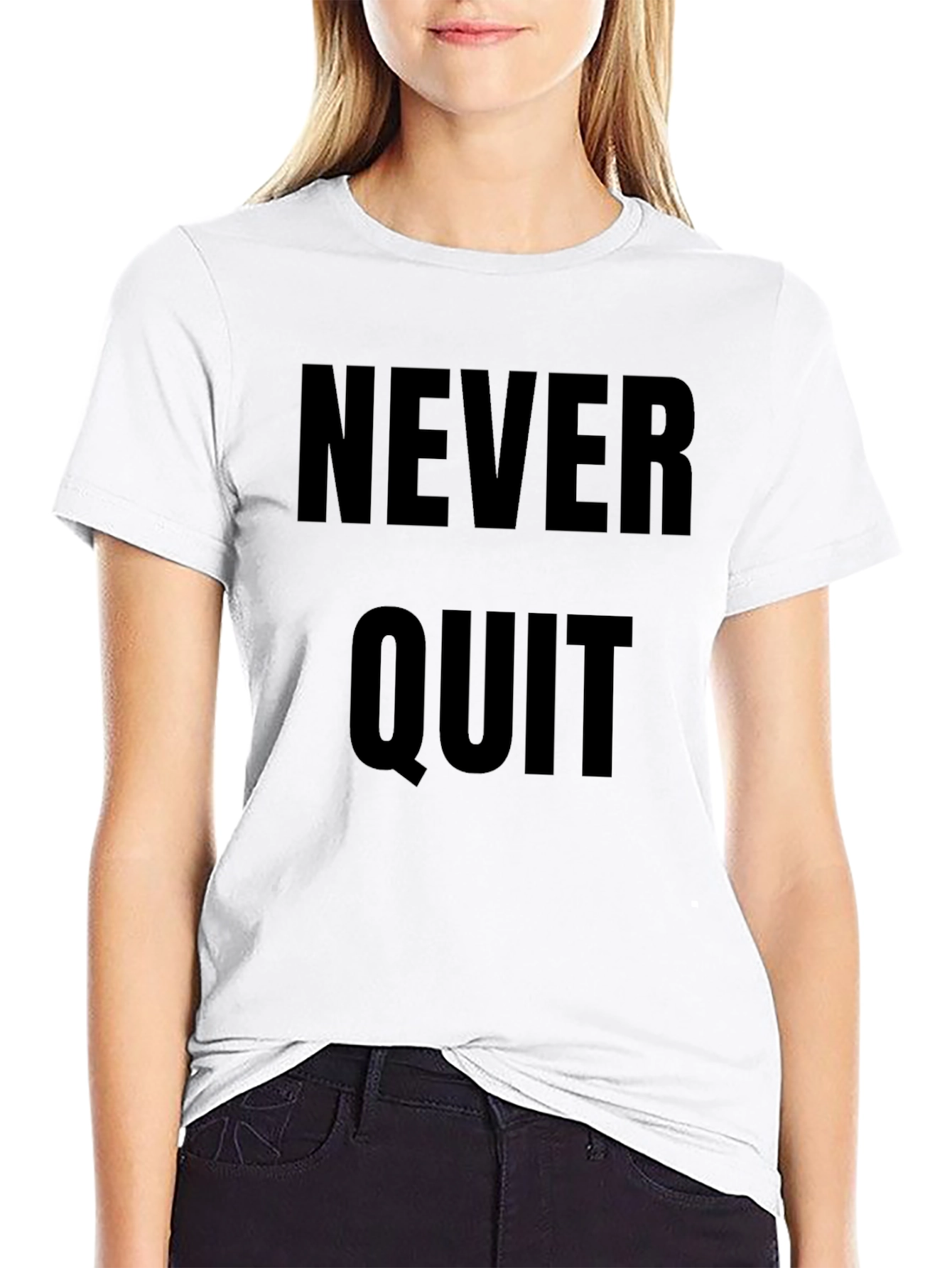 Never Quit Black Graphic Tee Motivational Shirt