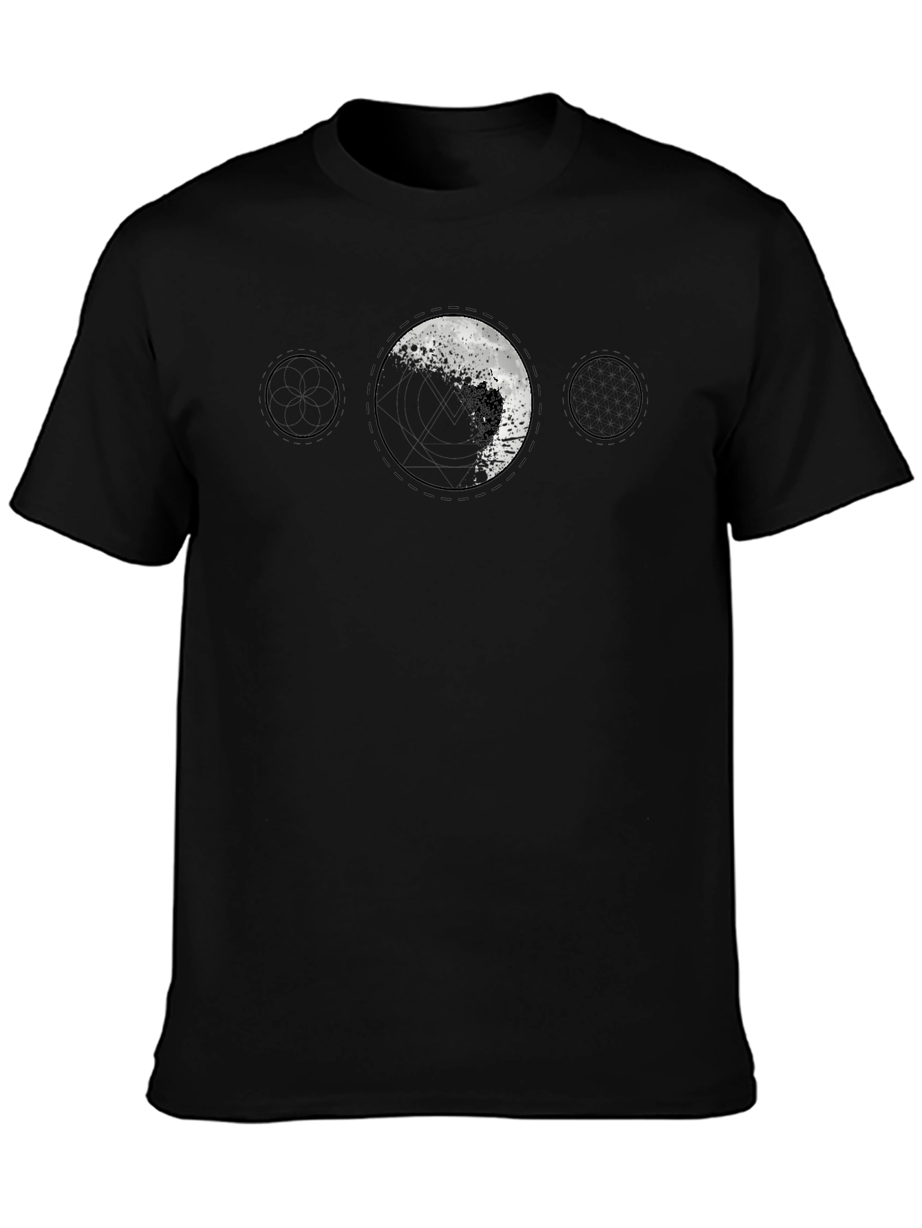Lunar Phase Graphic Print Black T-Shirt