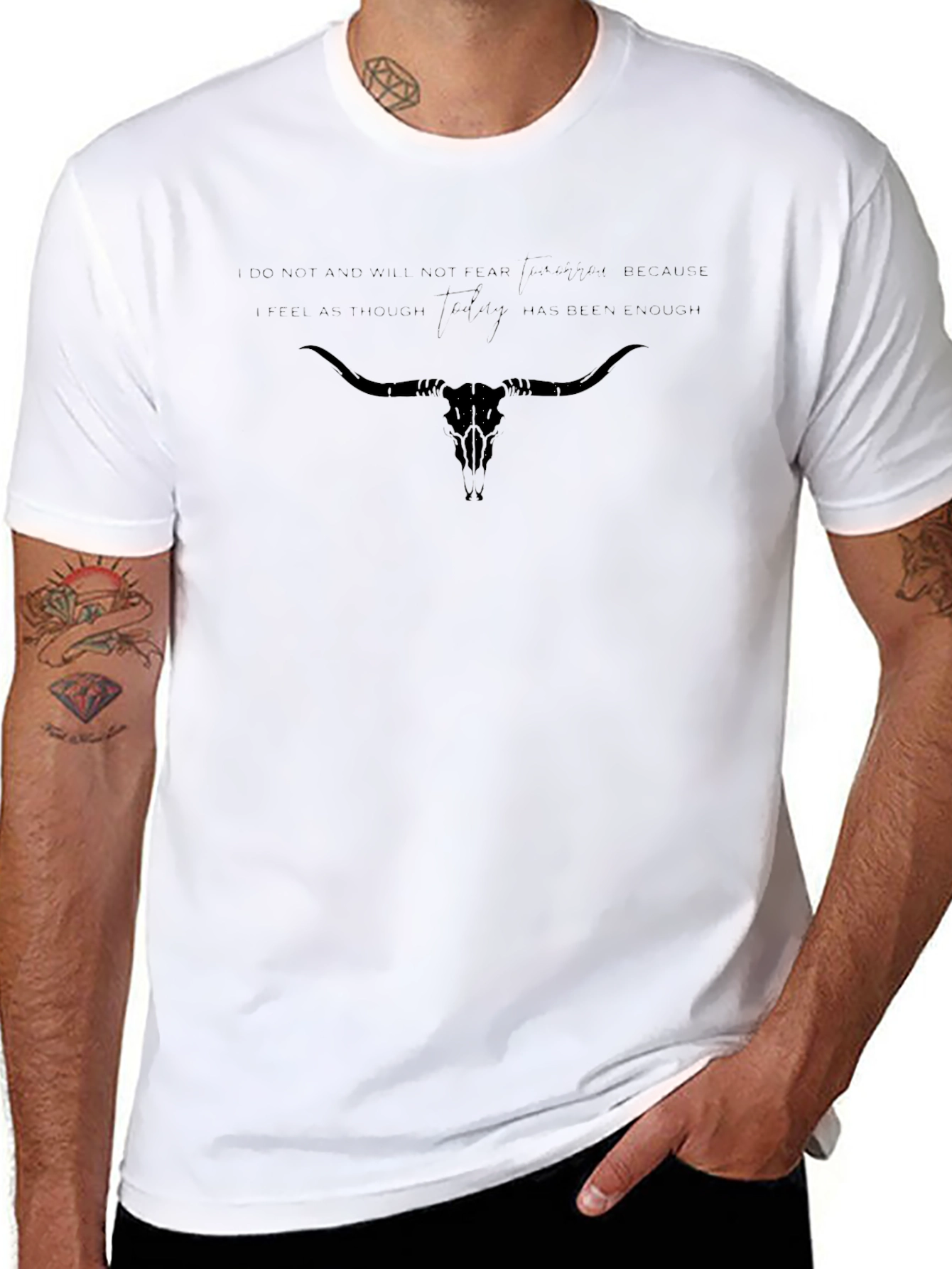 Mens Black Graphic Tee - Bull Skull Design