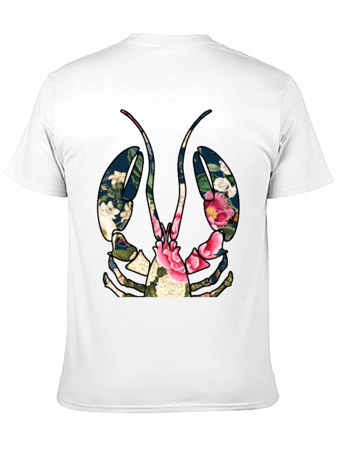 Floral Lobster Graphic Tee - Black Casual T-Shirt