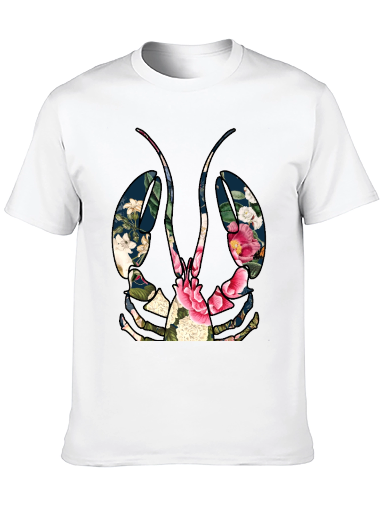 Floral Lobster Graphic Tee - Black Casual T-Shirt