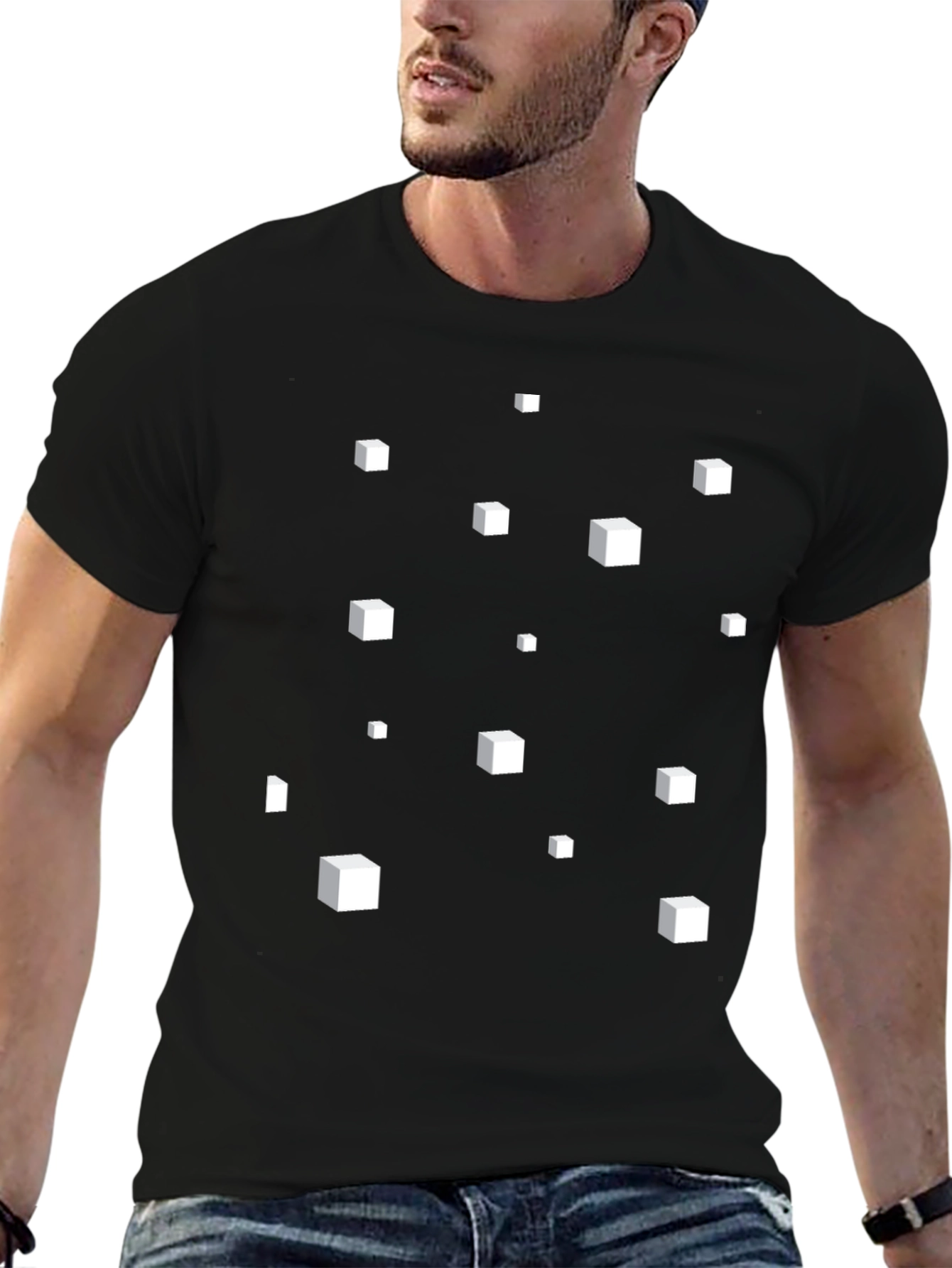 Abstract 3D Cube Pattern Black T-Shirt