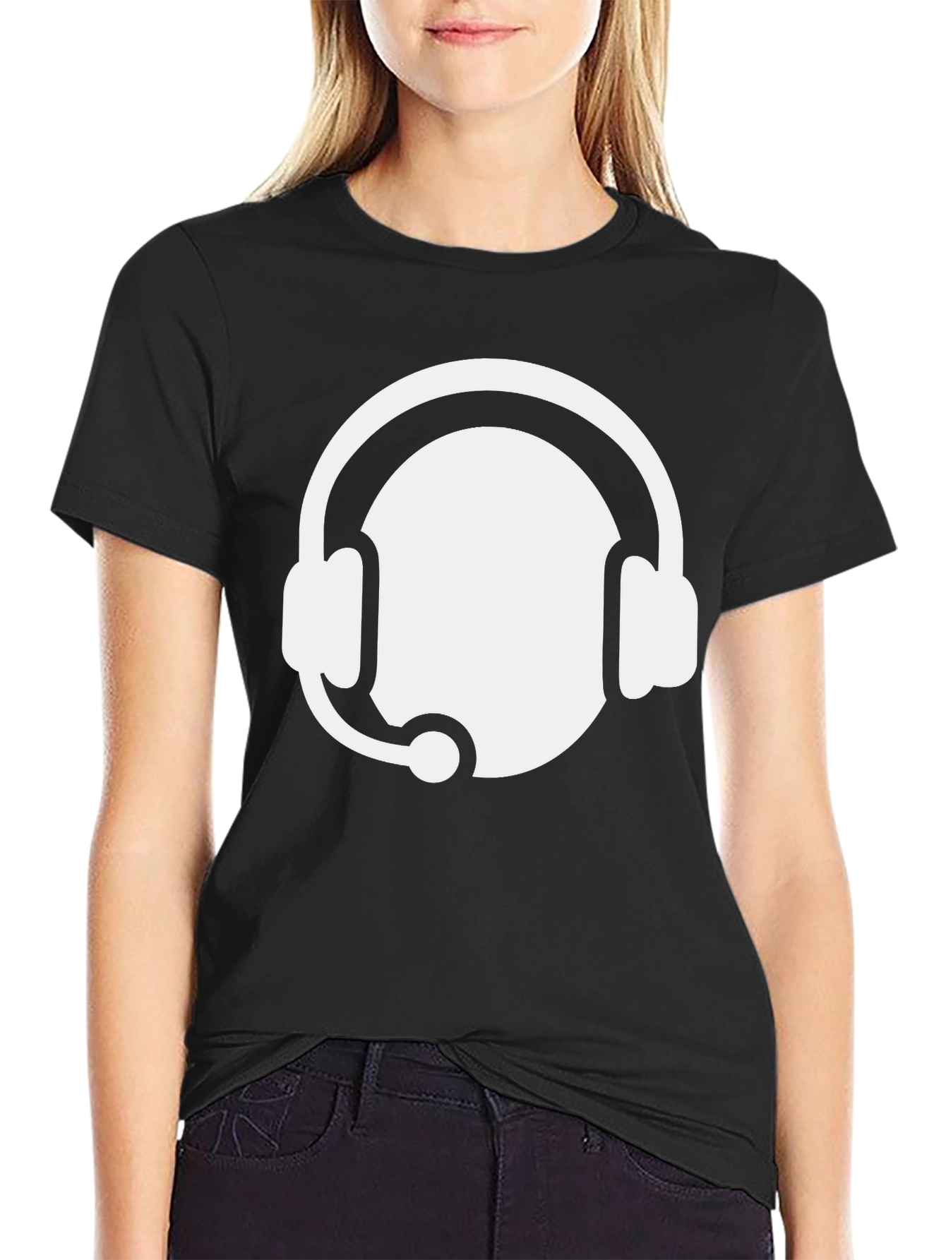 Gamer Headset Graphic Tee - Black Cotton Blend