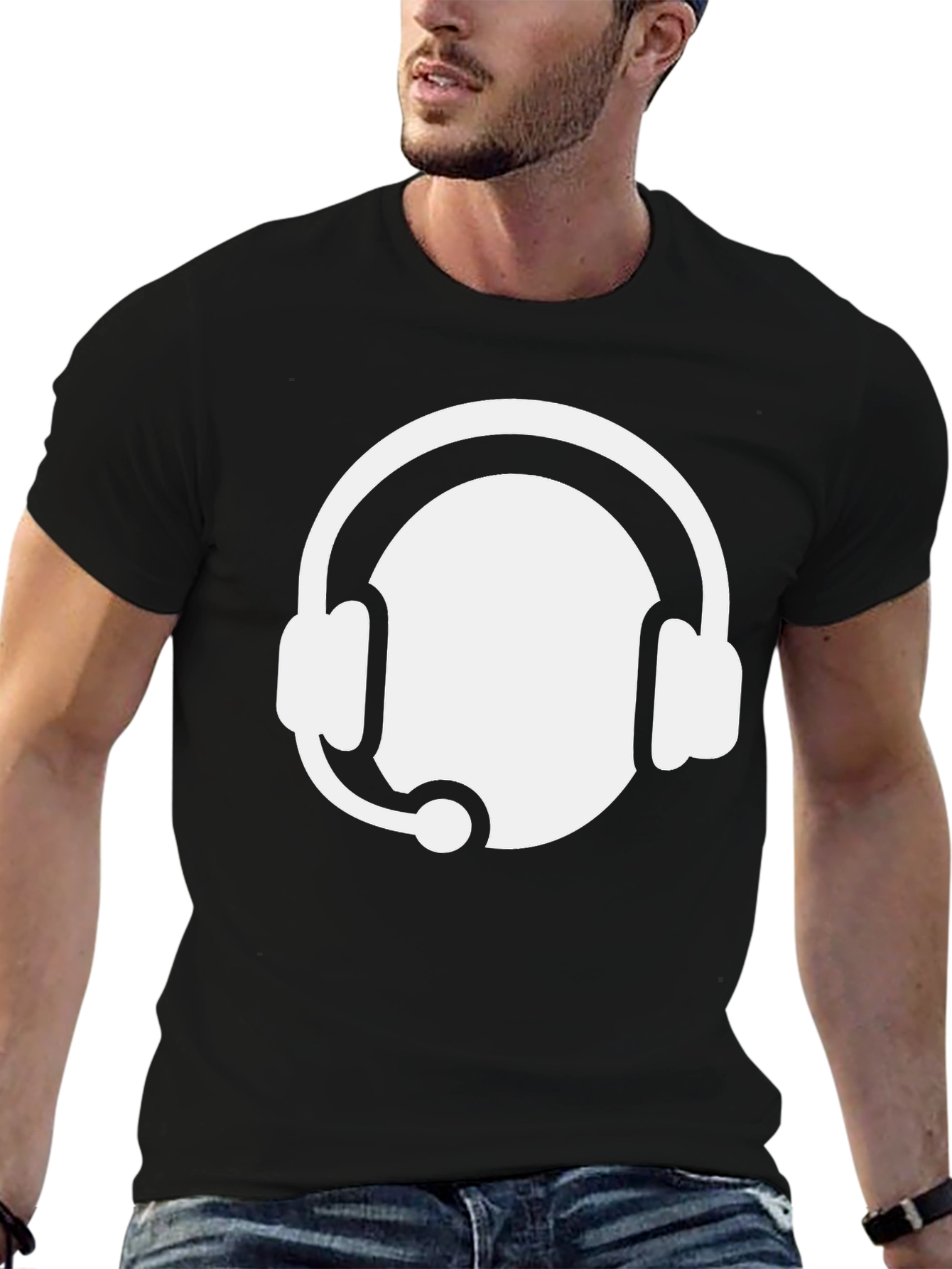 Gamer Headset Graphic Tee - Black Cotton Blend