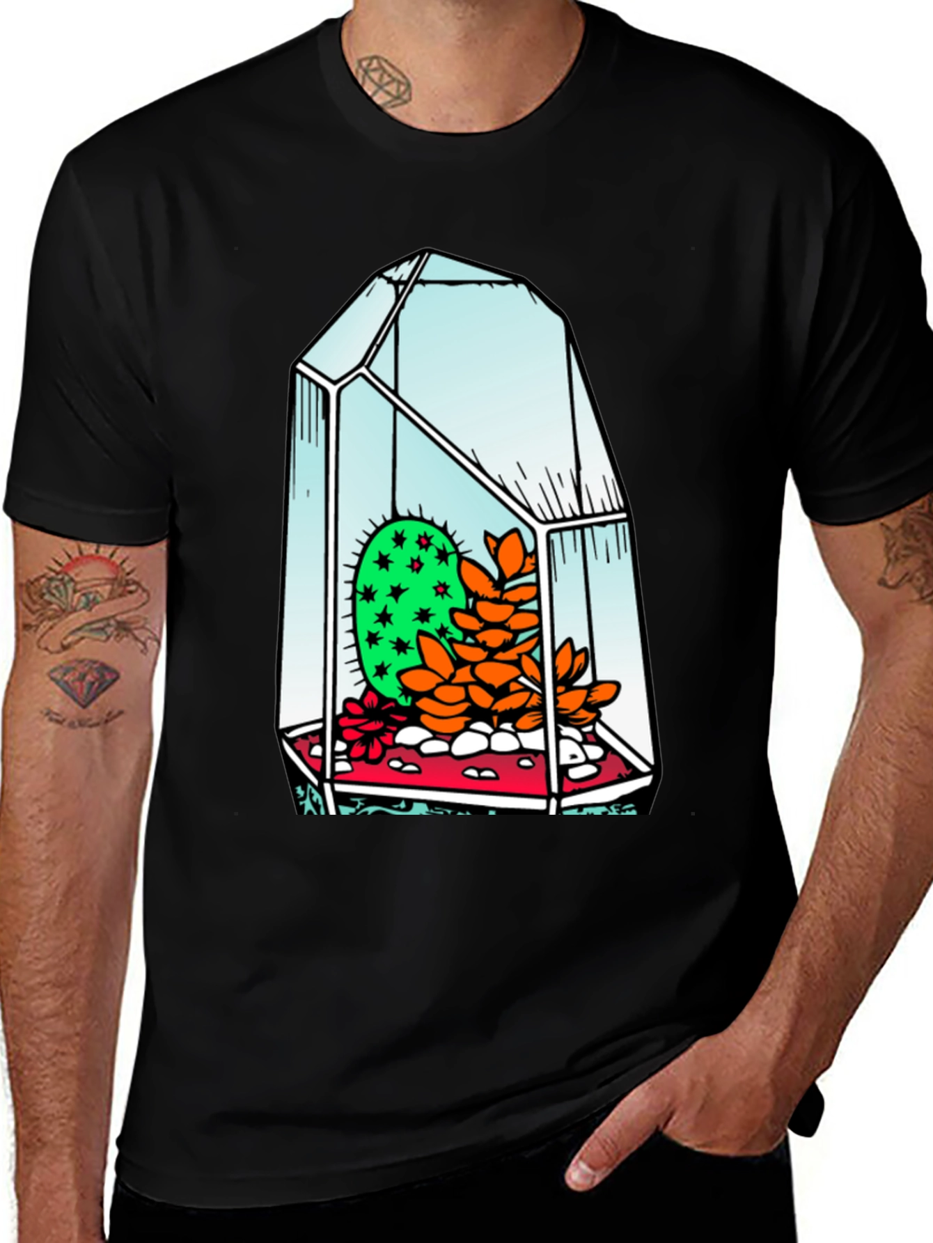 Cactus Terrarium Graphic Tee - Cool Black T-Shirt