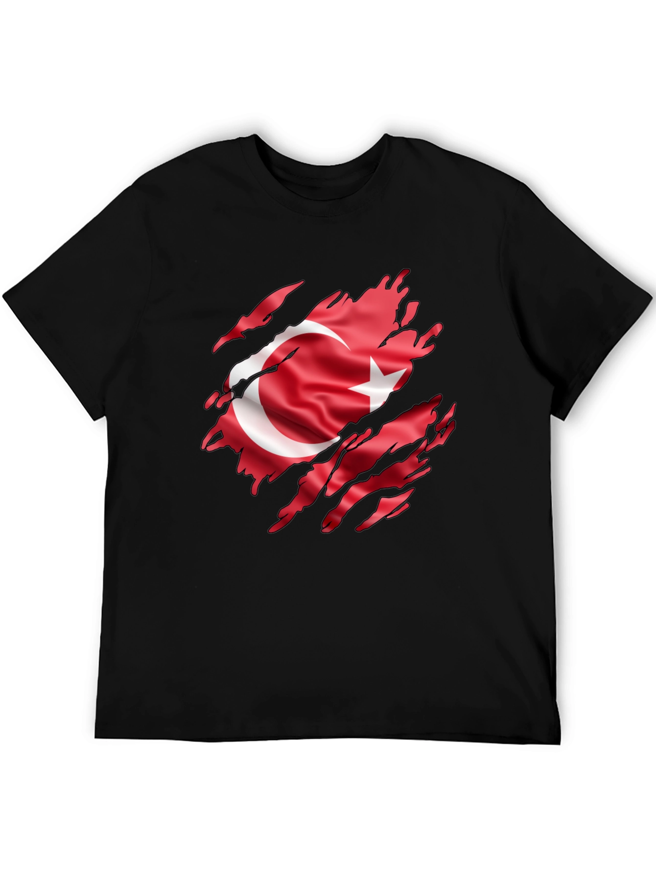 Mens Black T-Shirt with Turkey Flag Graphic