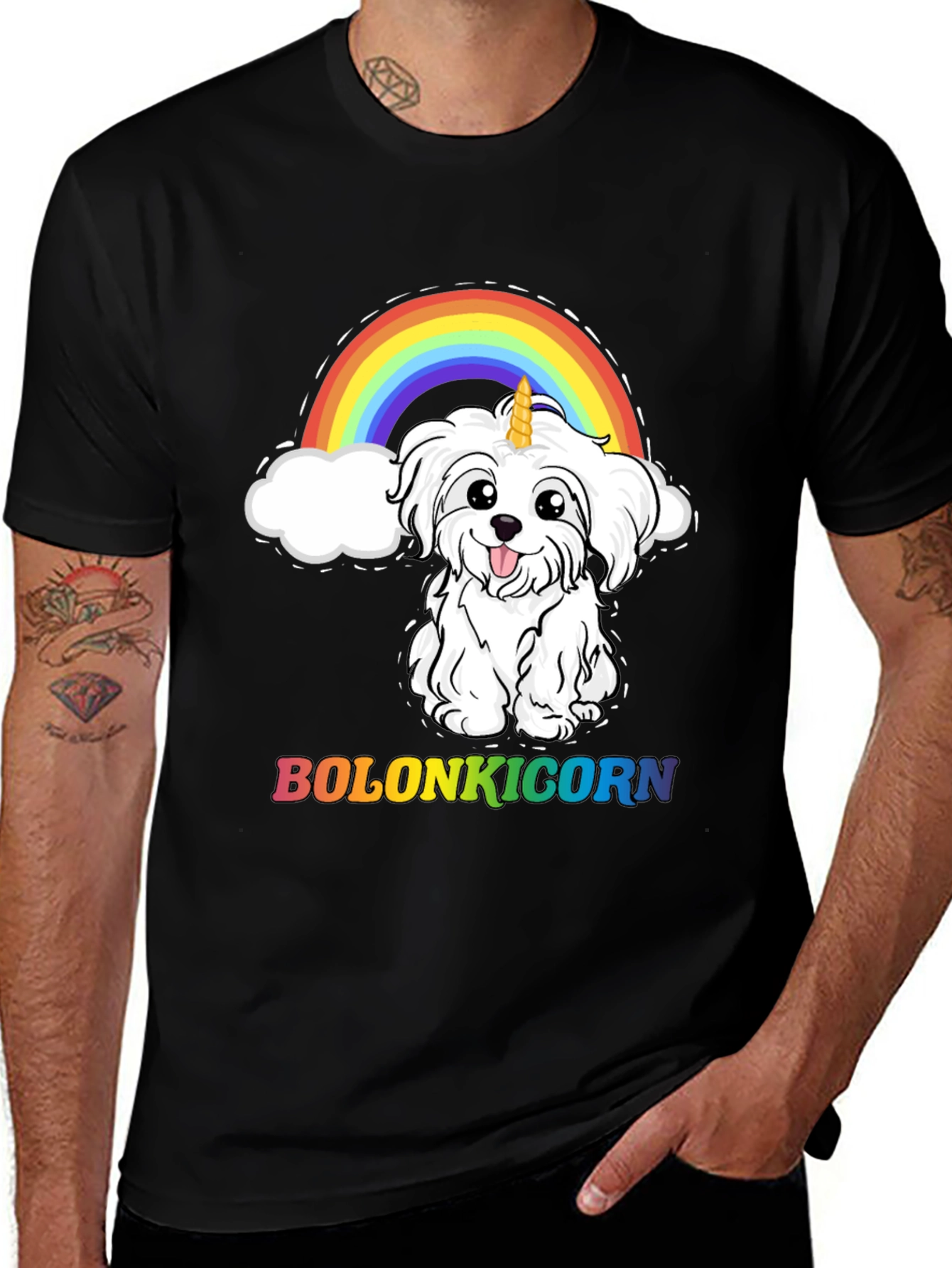 Bolonkicorn Dog Rainbow Graphic T-Shirt