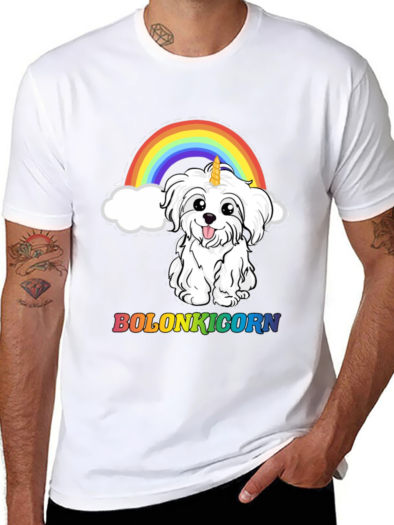 Bolonkicorn Dog Rainbow Graphic T-Shirt