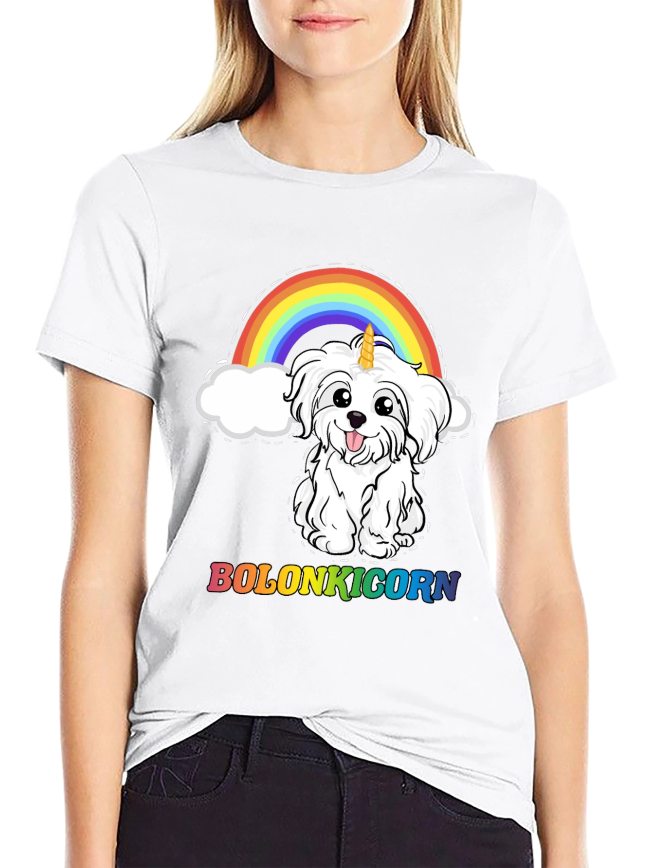 Bolonkicorn Dog Rainbow Graphic T-Shirt