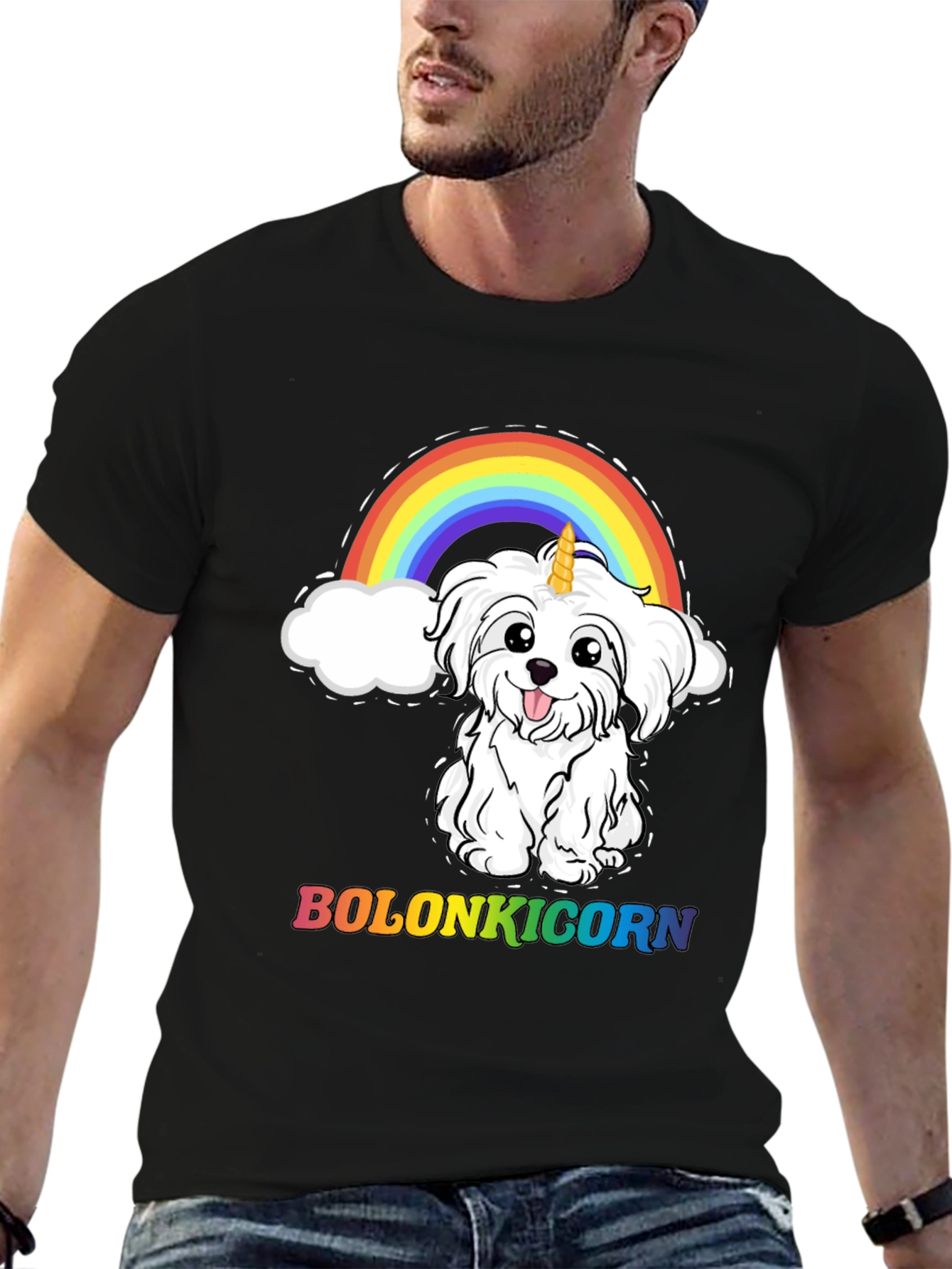 Bolonkicorn Dog Rainbow Graphic T-Shirt