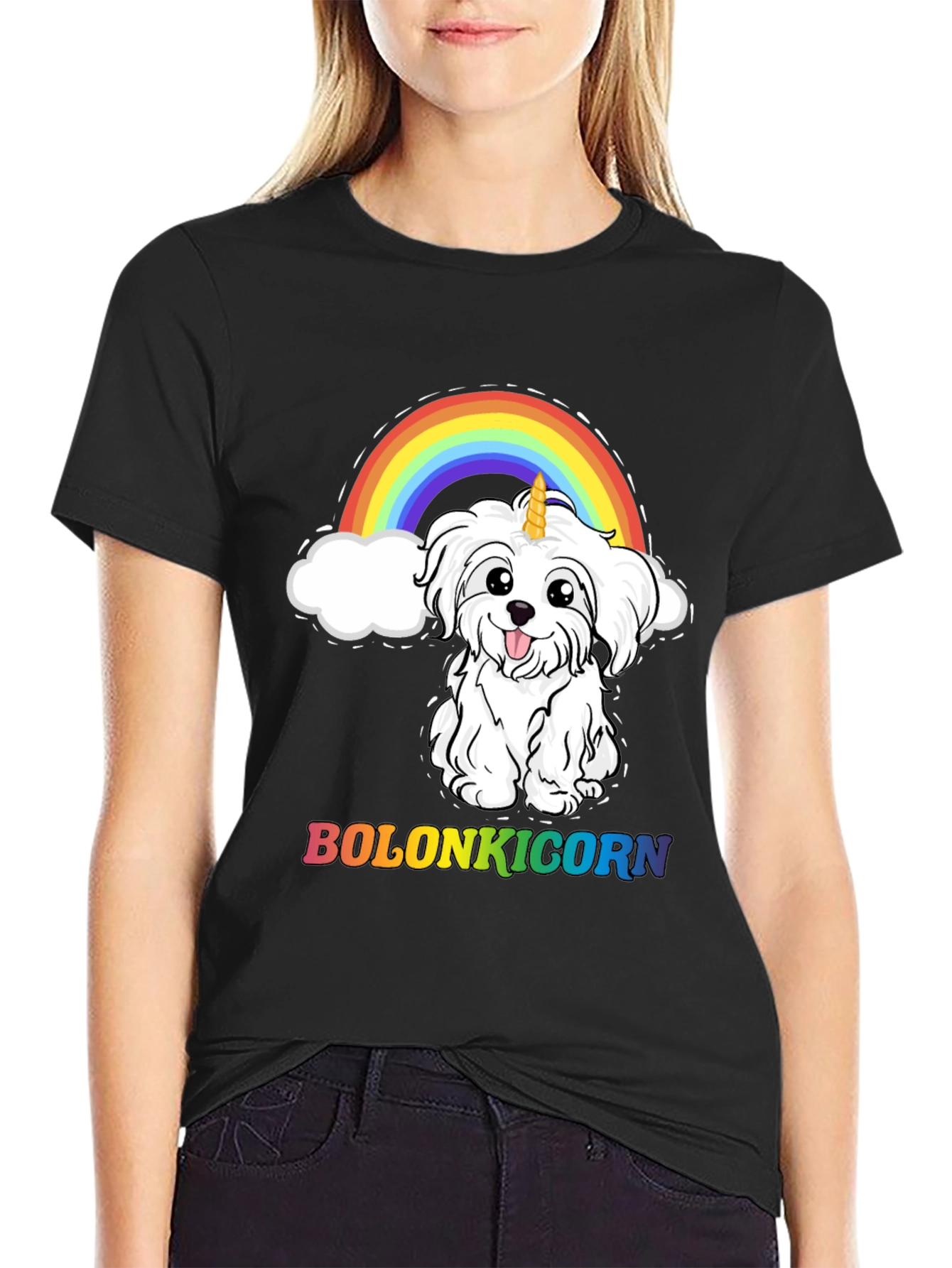Bolonkicorn Dog Rainbow Graphic T-Shirt