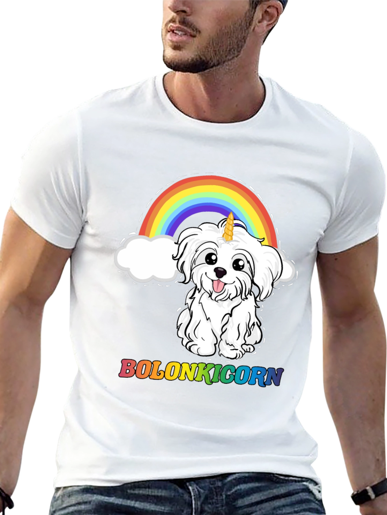 Bolonkicorn Dog Rainbow Graphic T-Shirt