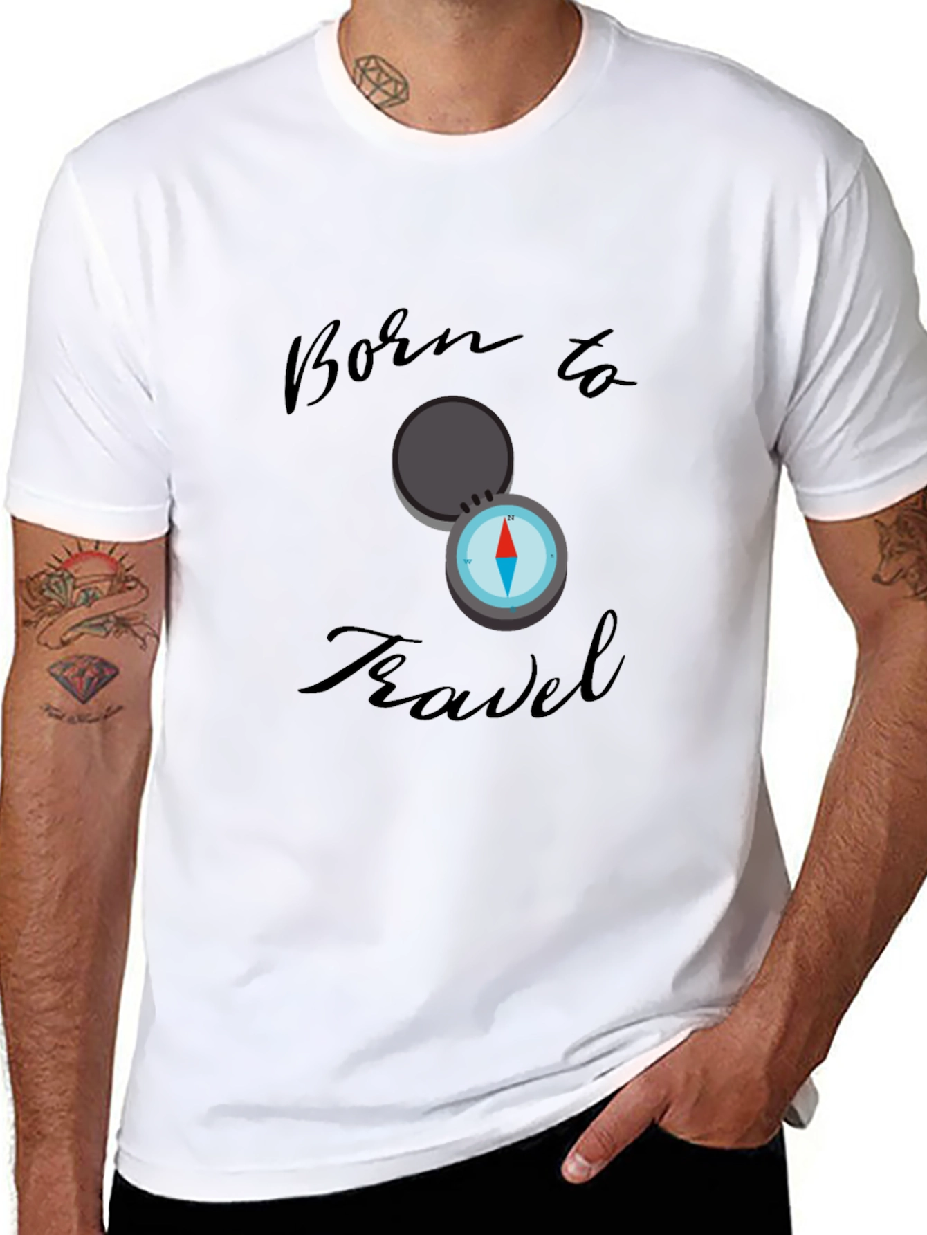 Born to Travel Compass Graphic Tee - Black