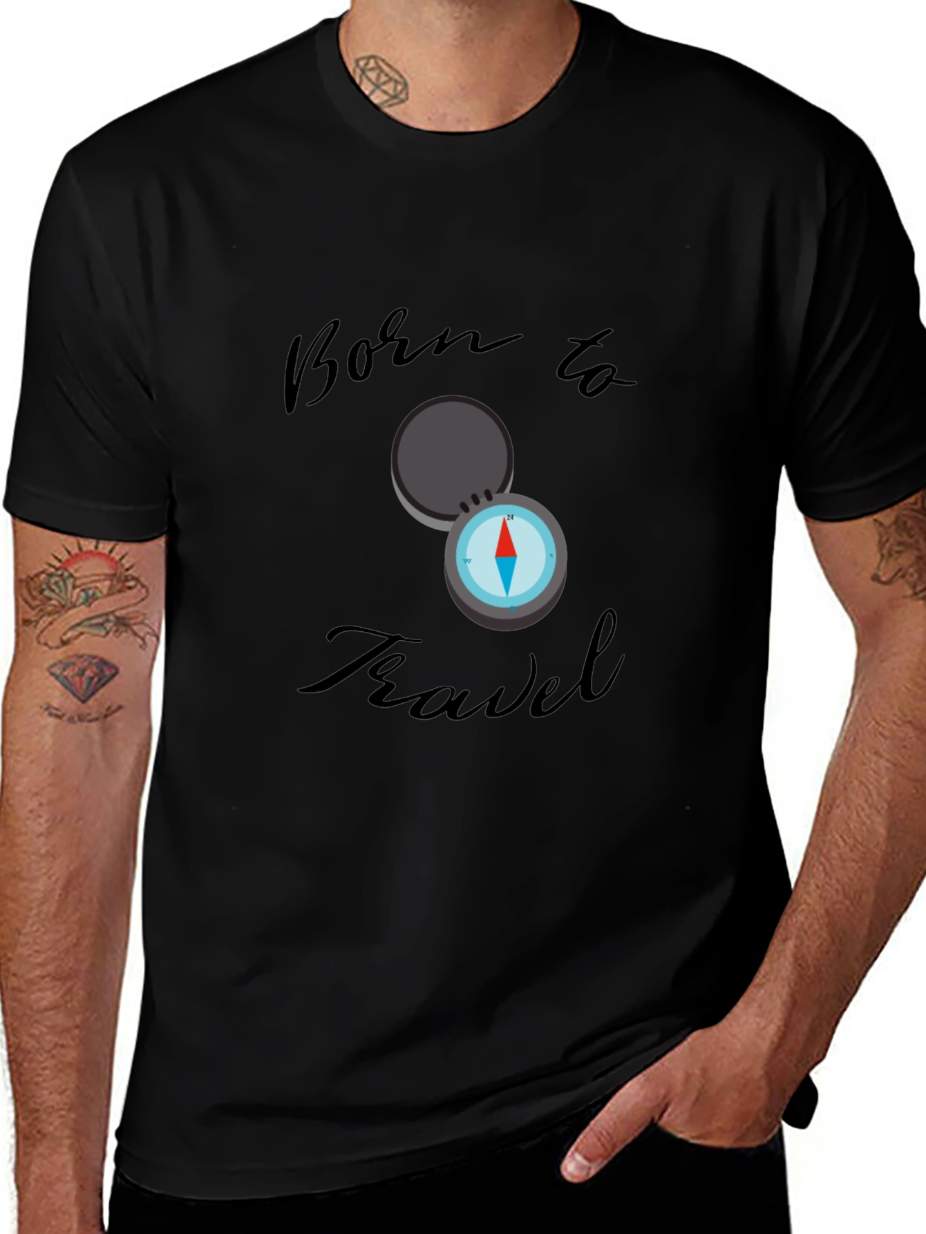 Born to Travel Compass Graphic Tee - Black