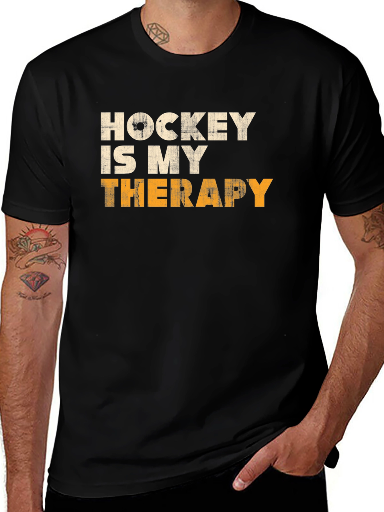 Hockey Is My Therapy Mens Black Graphic Tee