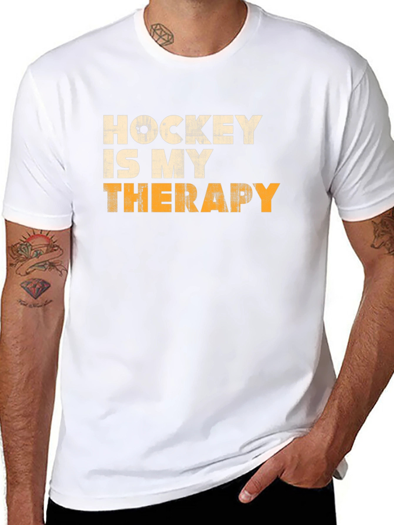 Hockey Is My Therapy Mens Black Graphic Tee