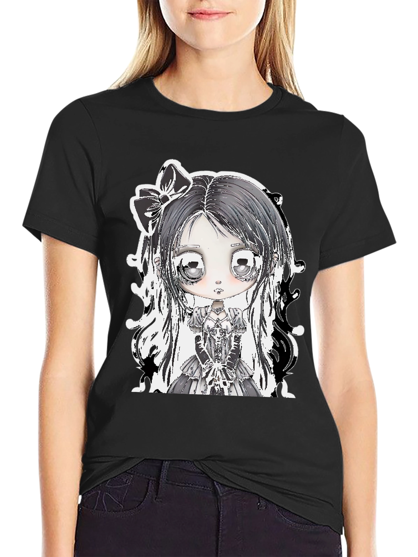 Gothic Lolita Girl Black T-Shirt