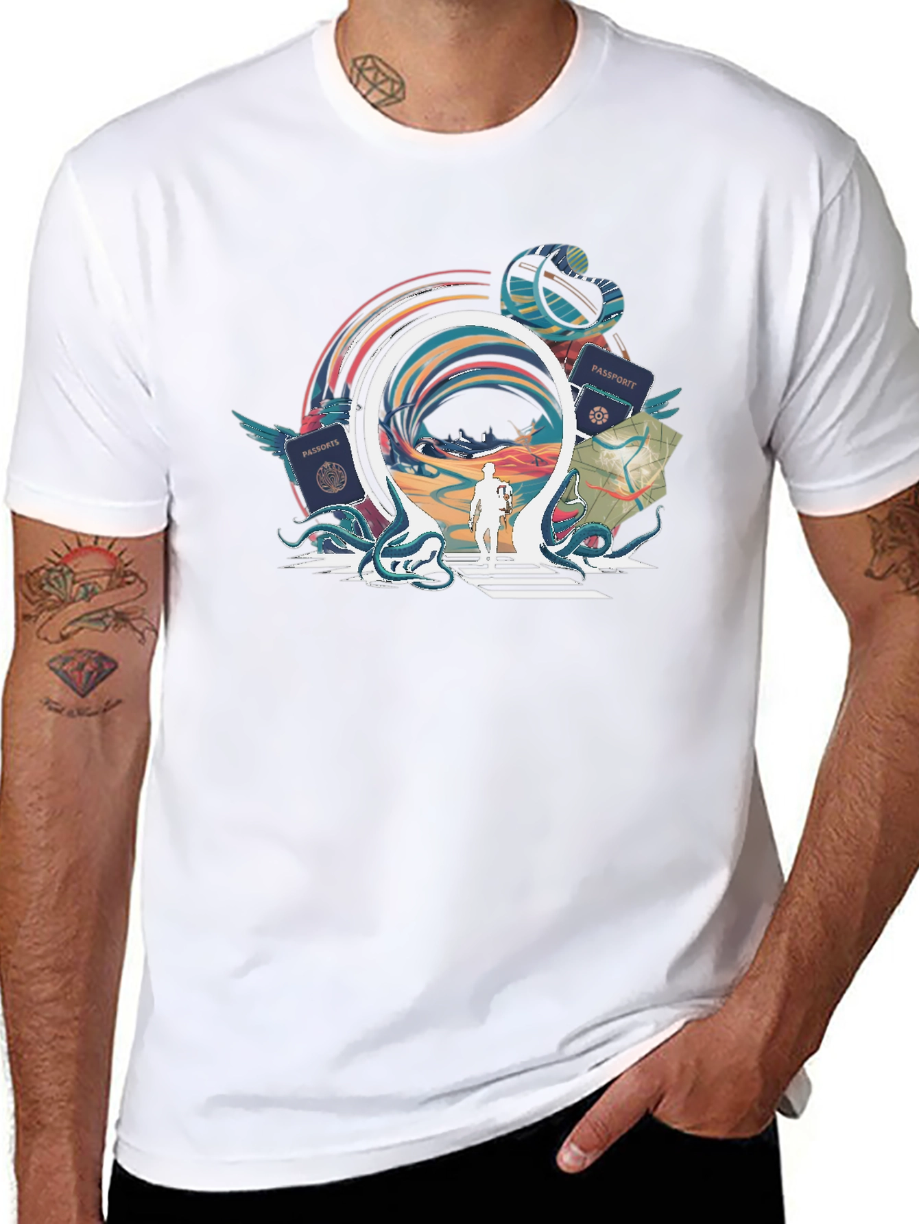 Portal Traveler Graphic Tee - Stylish Black T-Shirt