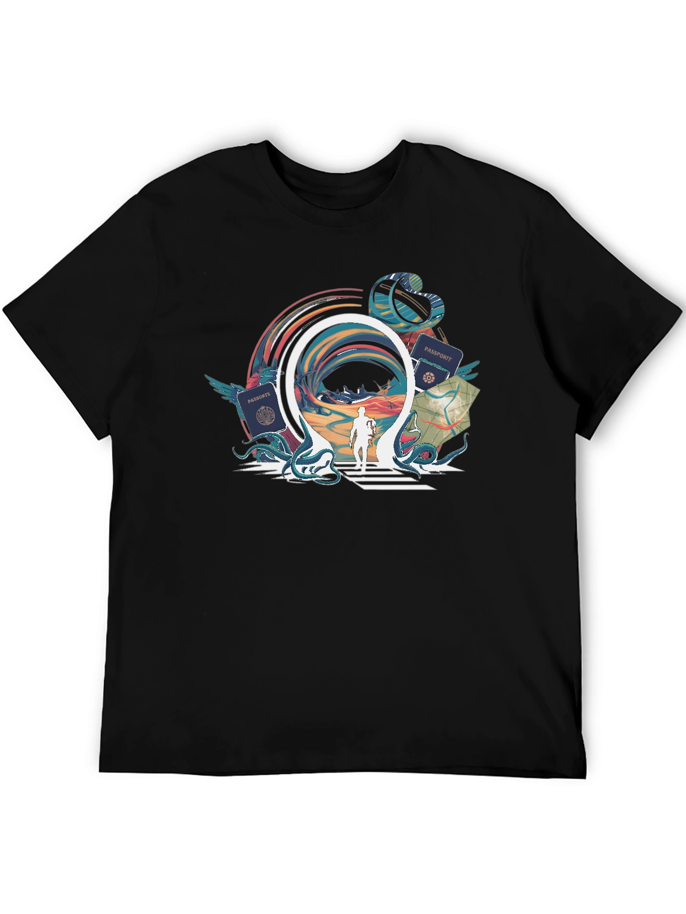 Portal Traveler Graphic Tee - Stylish Black T-Shirt