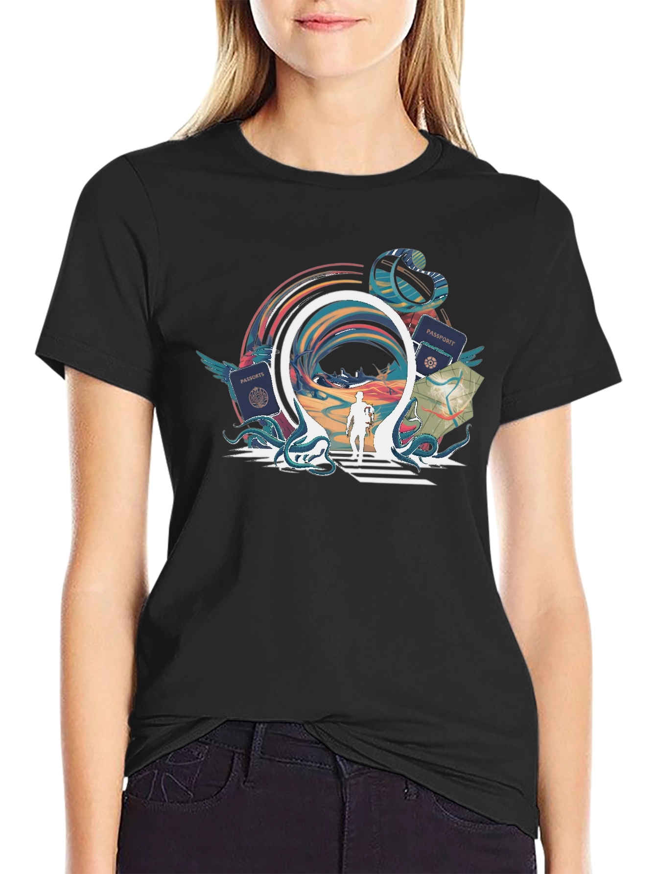 Portal Traveler Graphic Tee - Stylish Black T-Shirt