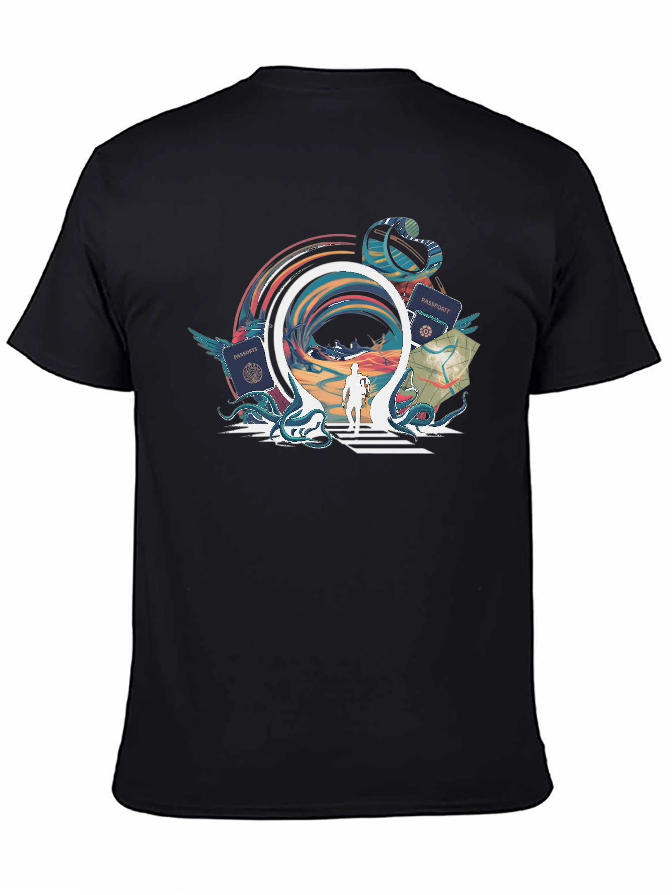 Portal Traveler Graphic Tee - Stylish Black T-Shirt