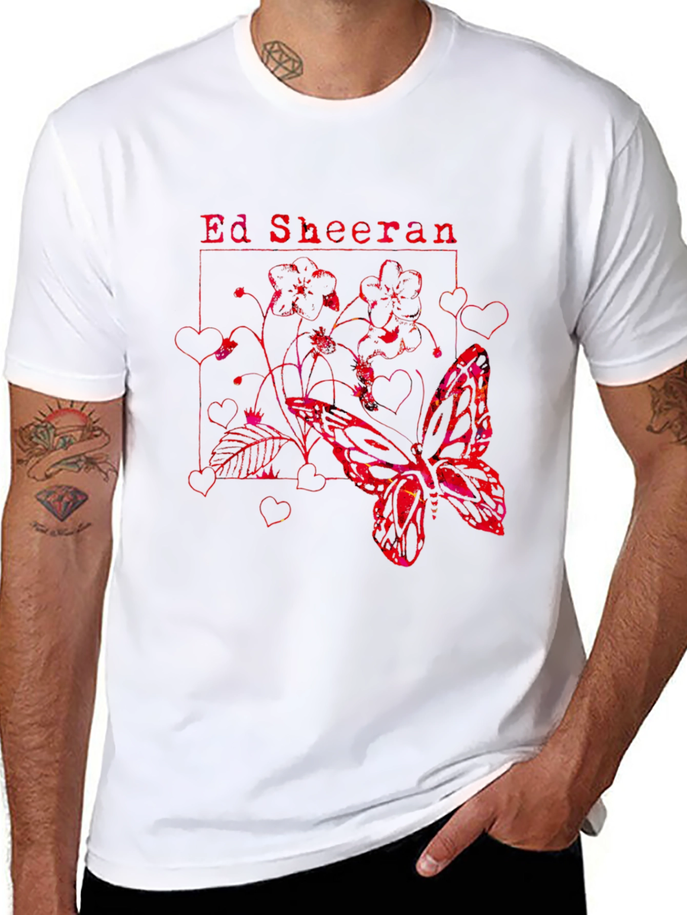 Ed Sheeran Butterfly Graphic Tee - Black Cotton Shirt