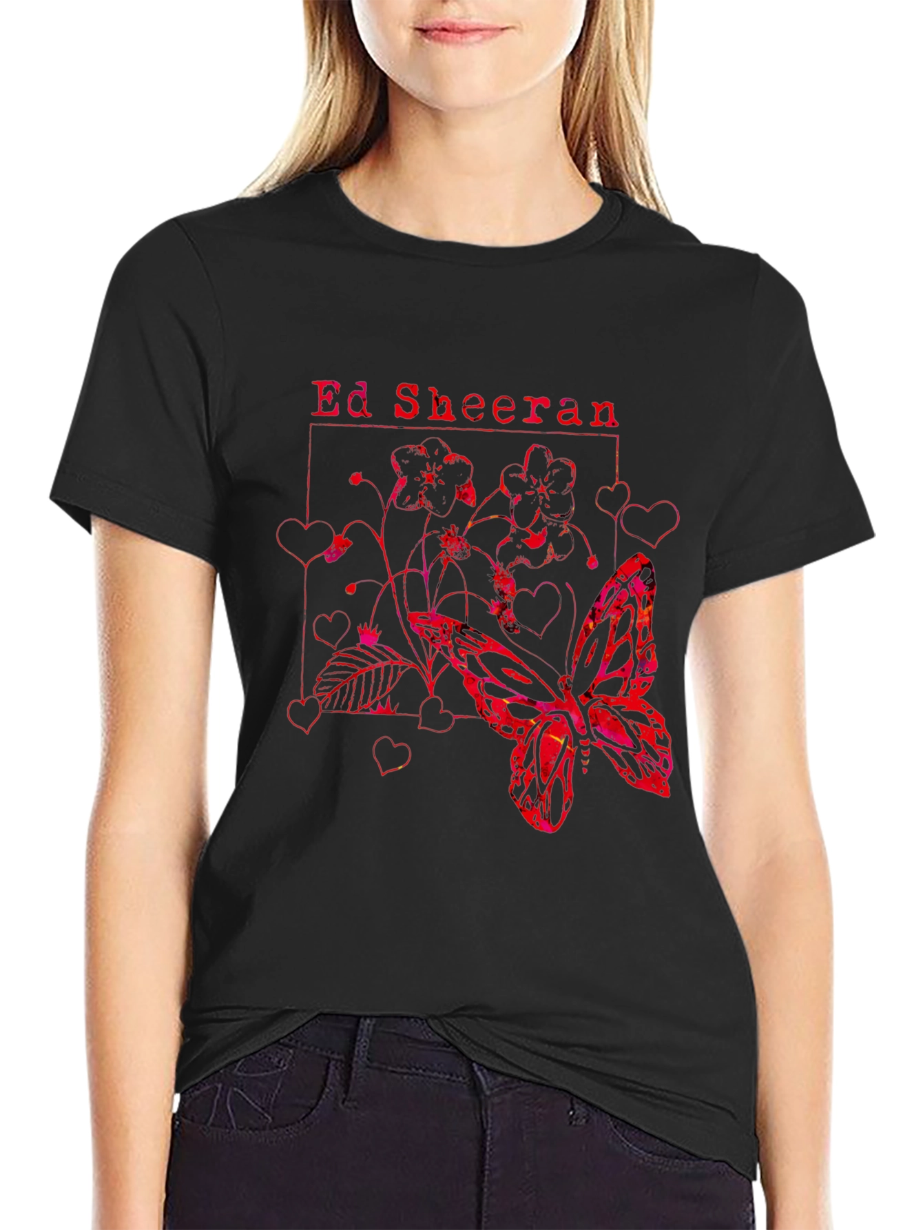 Ed Sheeran Butterfly Graphic Tee - Black Cotton Shirt